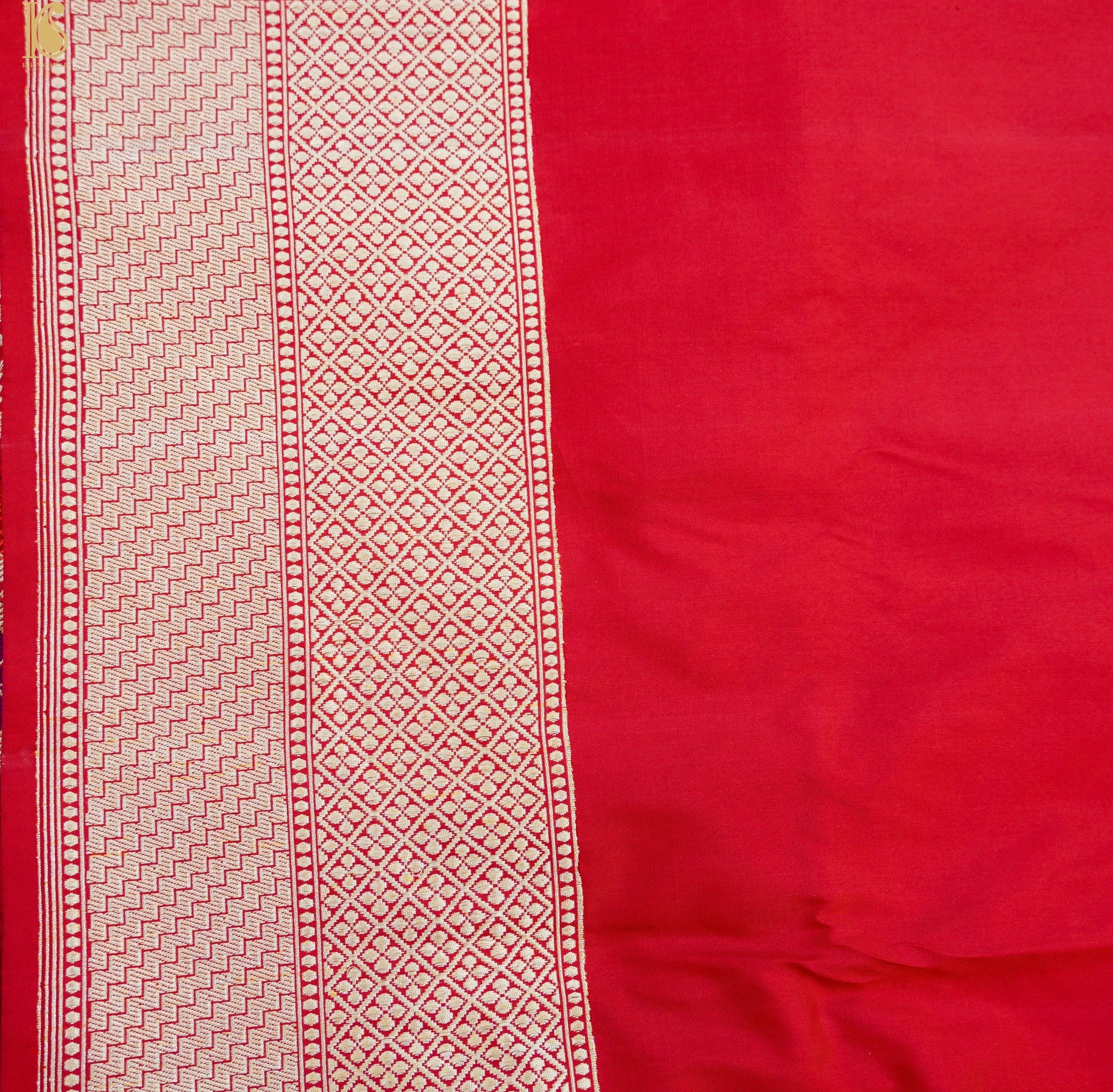 Crimson Red Pure Katan Silk Handwoven Banarasi Kinkhab Kadwa Jaal Saree - Khinkhwab