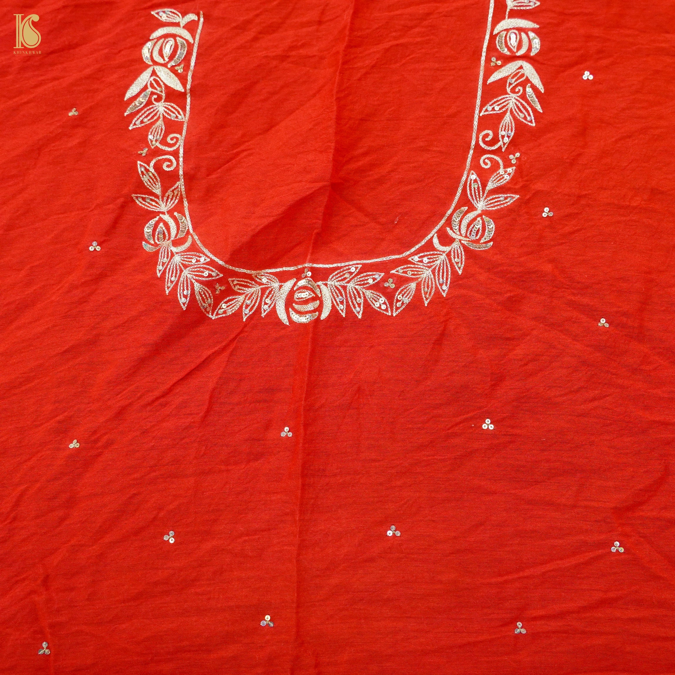 Red & Pink Leheriya Pure Tussar Moonga Silk Pita Work Saree - Khinkhwab