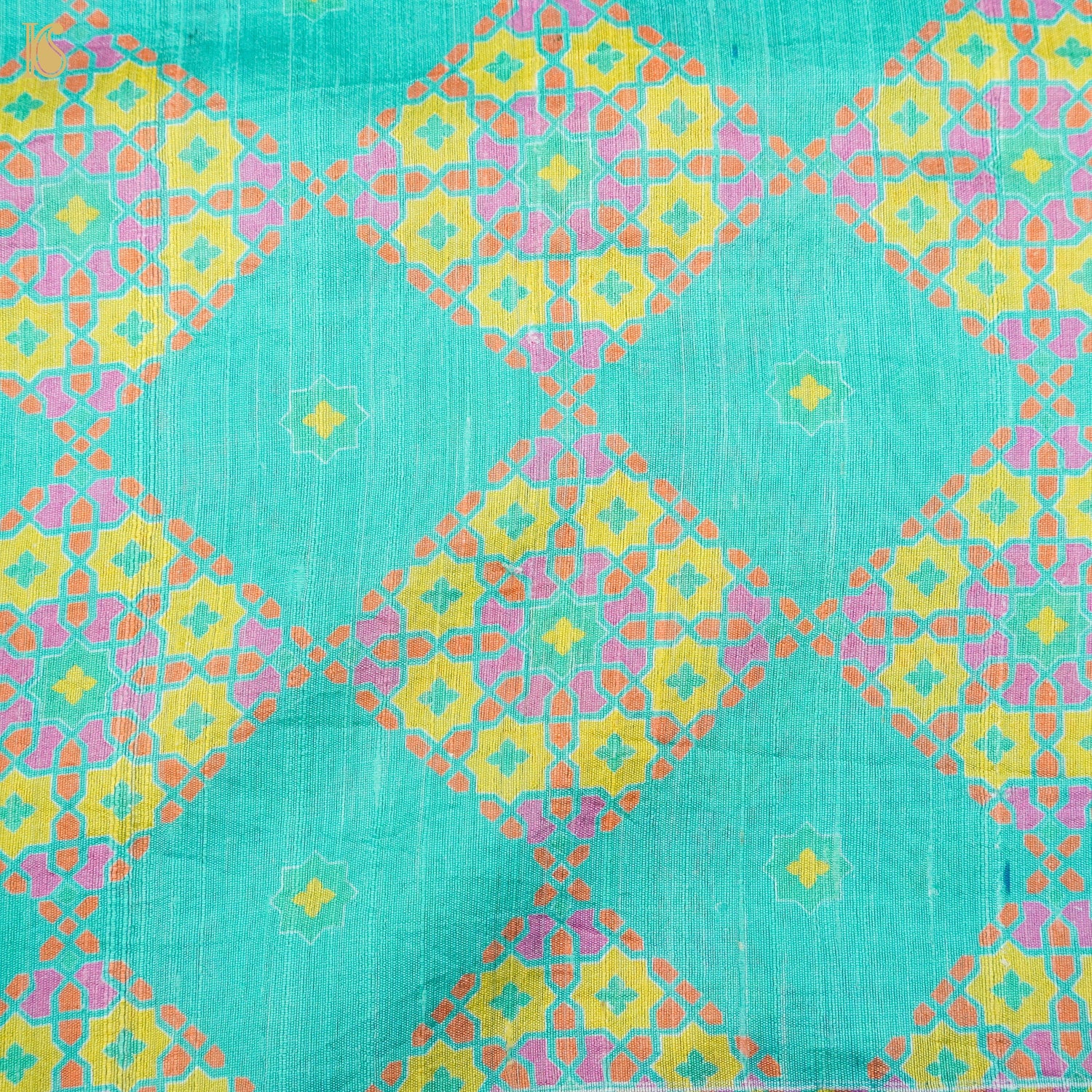 NILUFER -Turquoise Blue Pure Raw Silk Print Saree - Khinkhwab