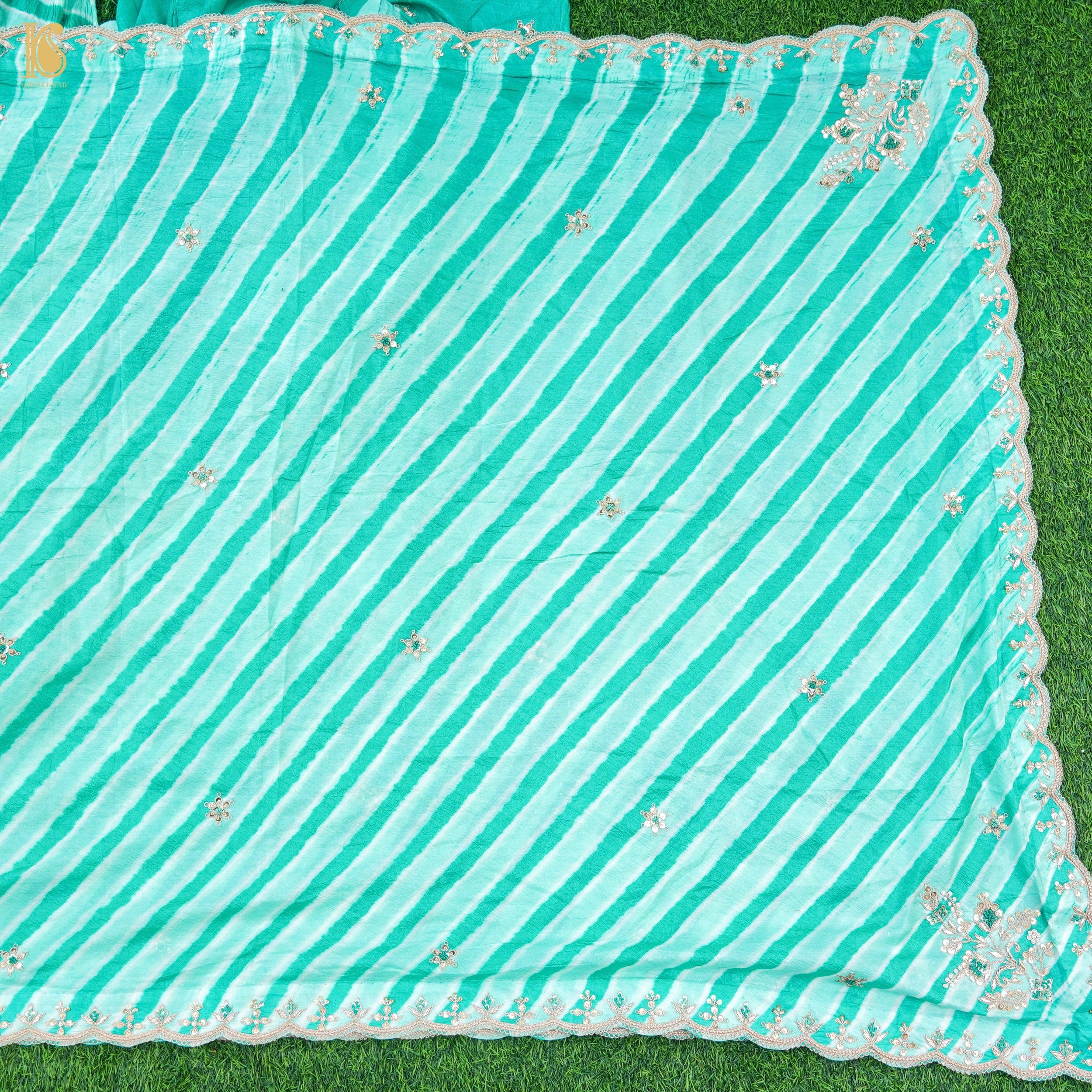 Leheriya Tussar Silk Aari & Zardozi with Scalloped Border Saree