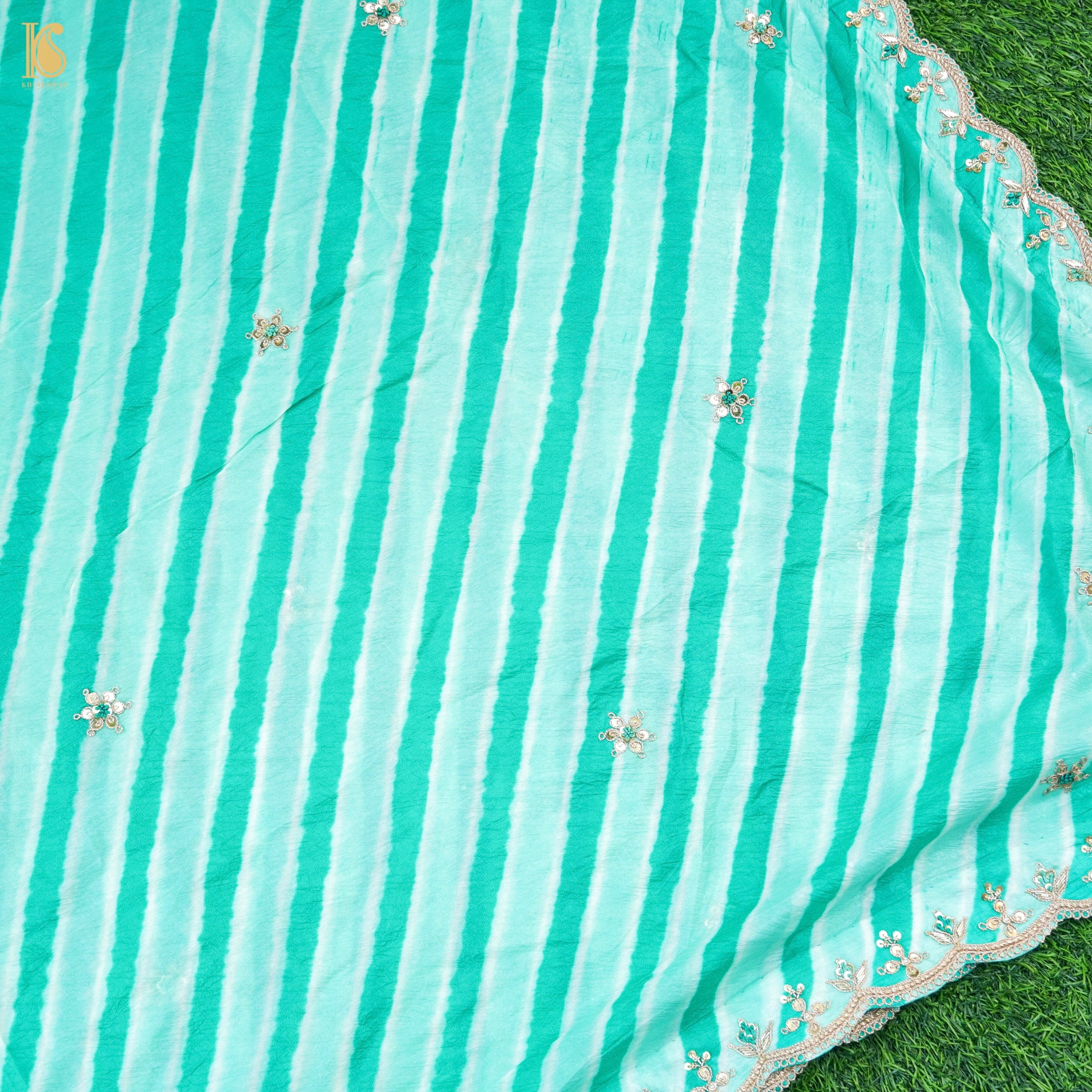 Leheriya Tussar Silk Aari & Zardozi with Scalloped Border Saree