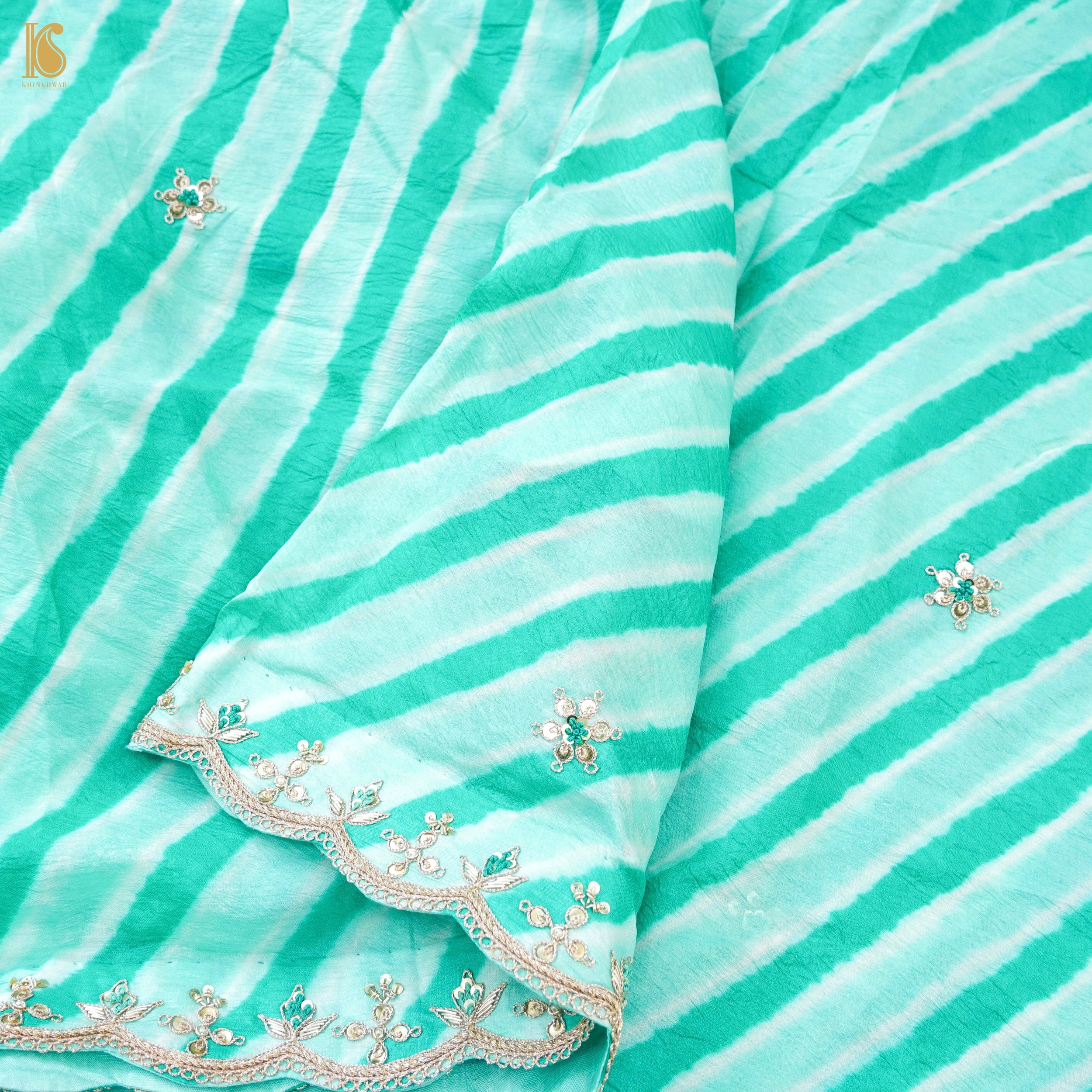 Leheriya Tussar Silk Aari & Zardozi with Scalloped Border Saree