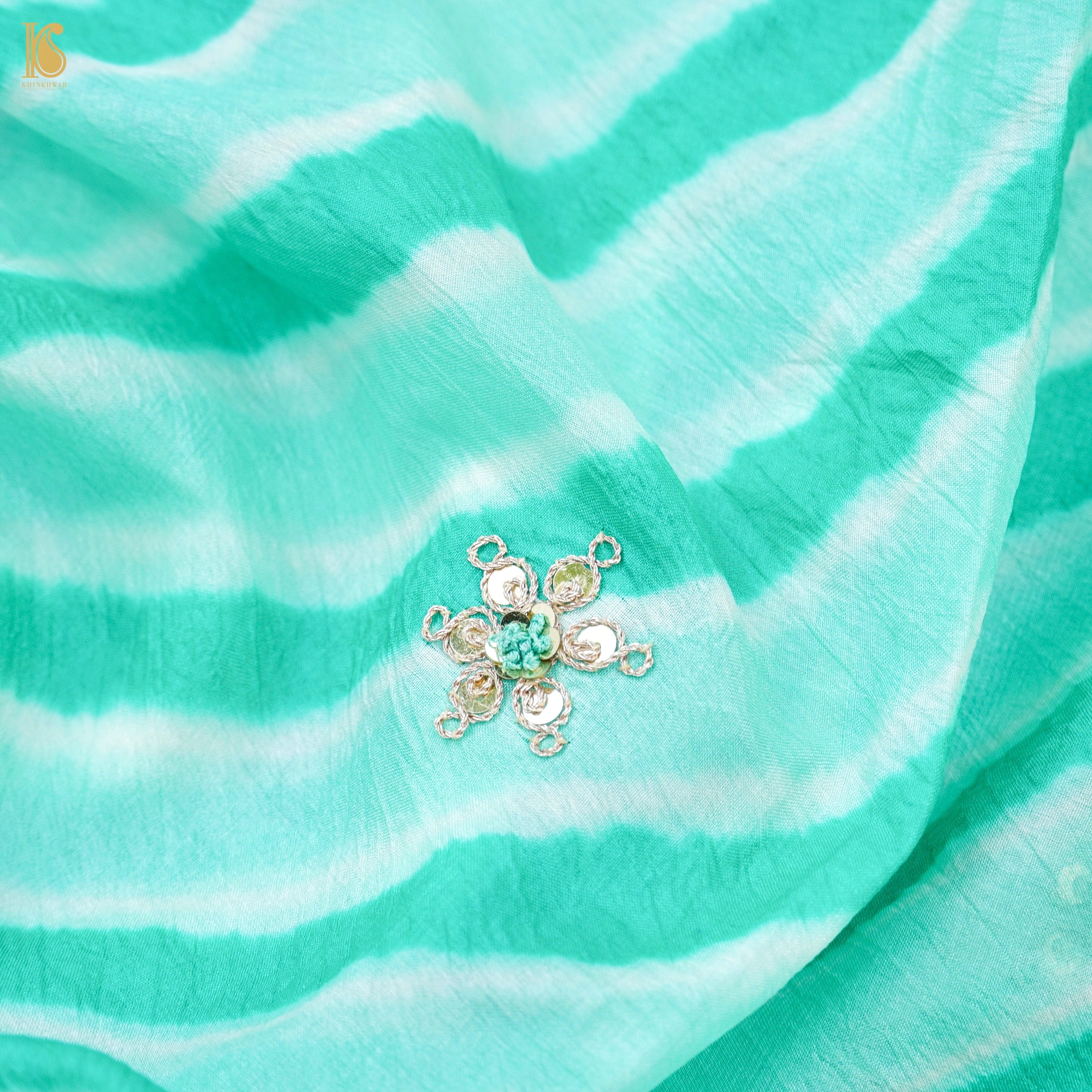 Leheriya Tussar Silk Aari & Zardozi with Scalloped Border Saree