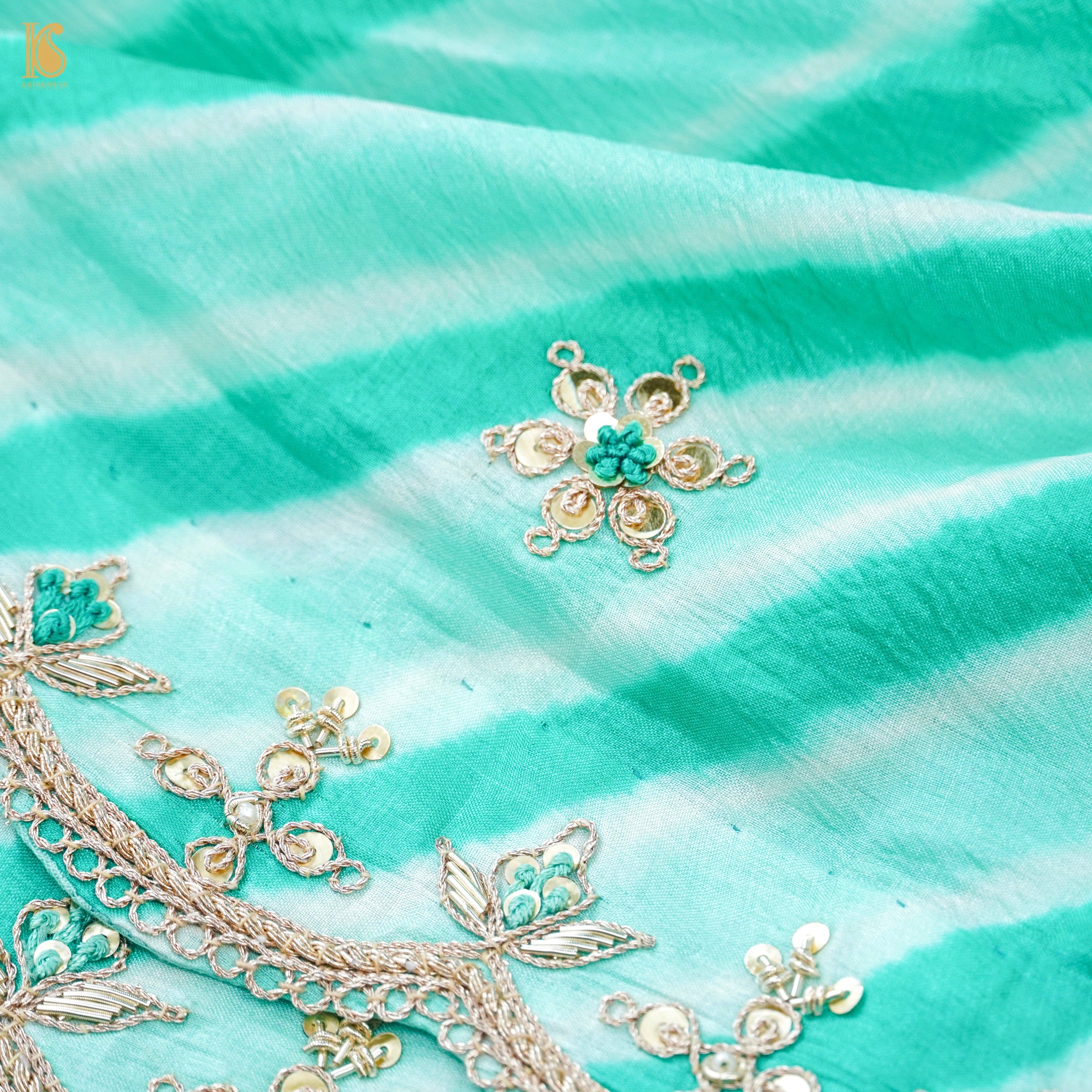 Leheriya Tussar Silk Aari & Zardozi with Scalloped Border Saree
