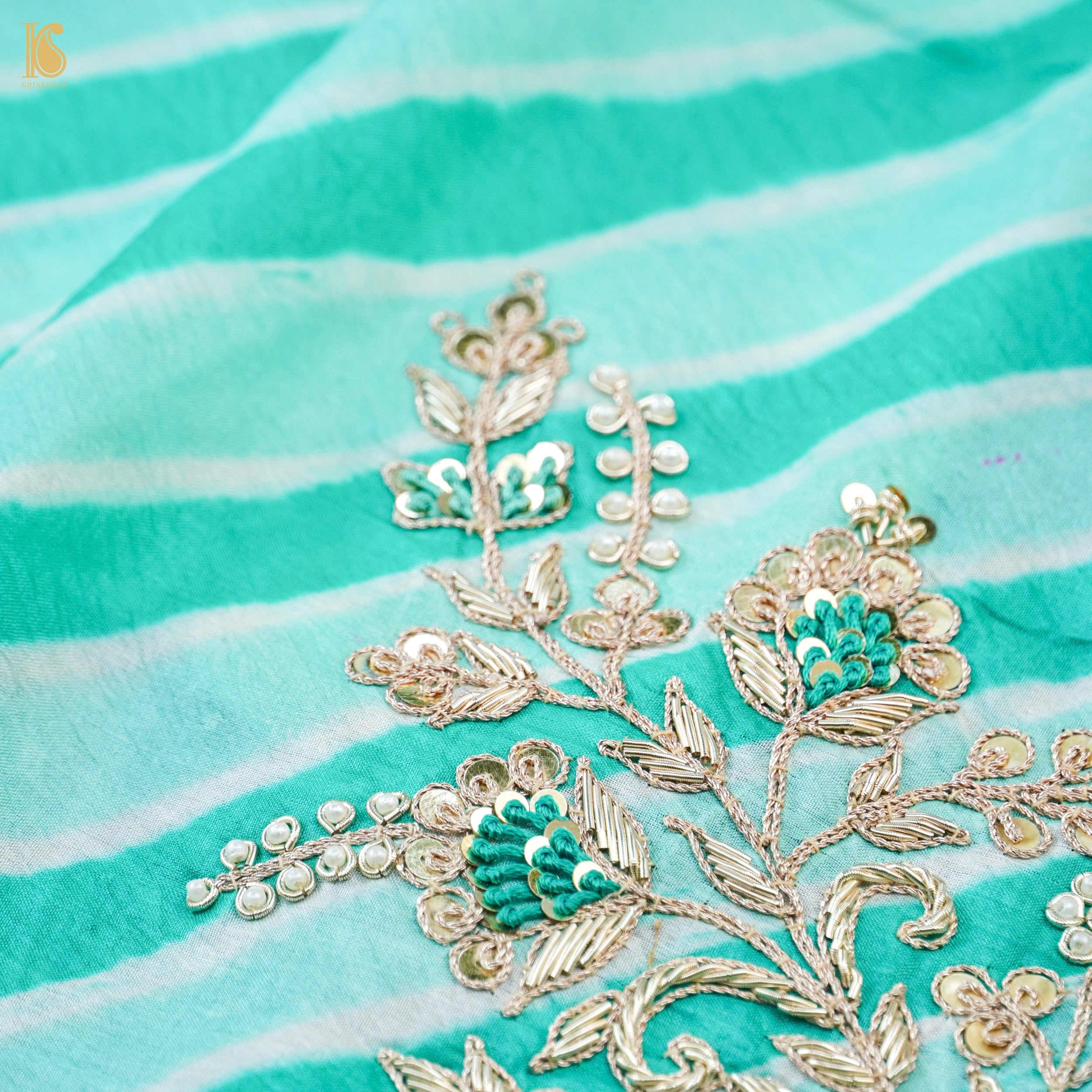 Leheriya Tussar Silk Aari & Zardozi with Scalloped Border Saree