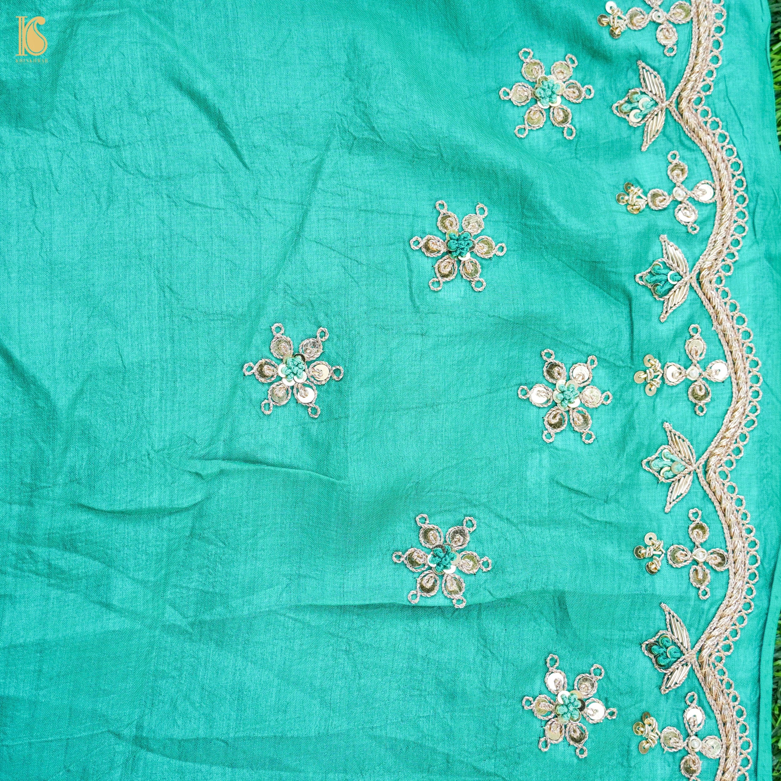 Leheriya Tussar Silk Aari & Zardozi with Scalloped Border Saree
