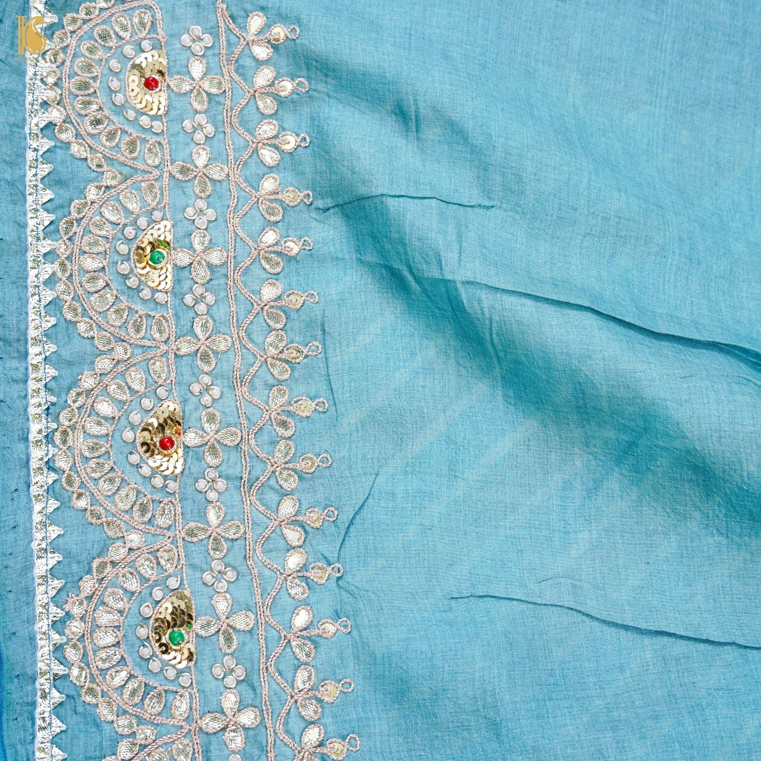 Leheriya Tussar Silk Gotta Patti Embriodery Saree