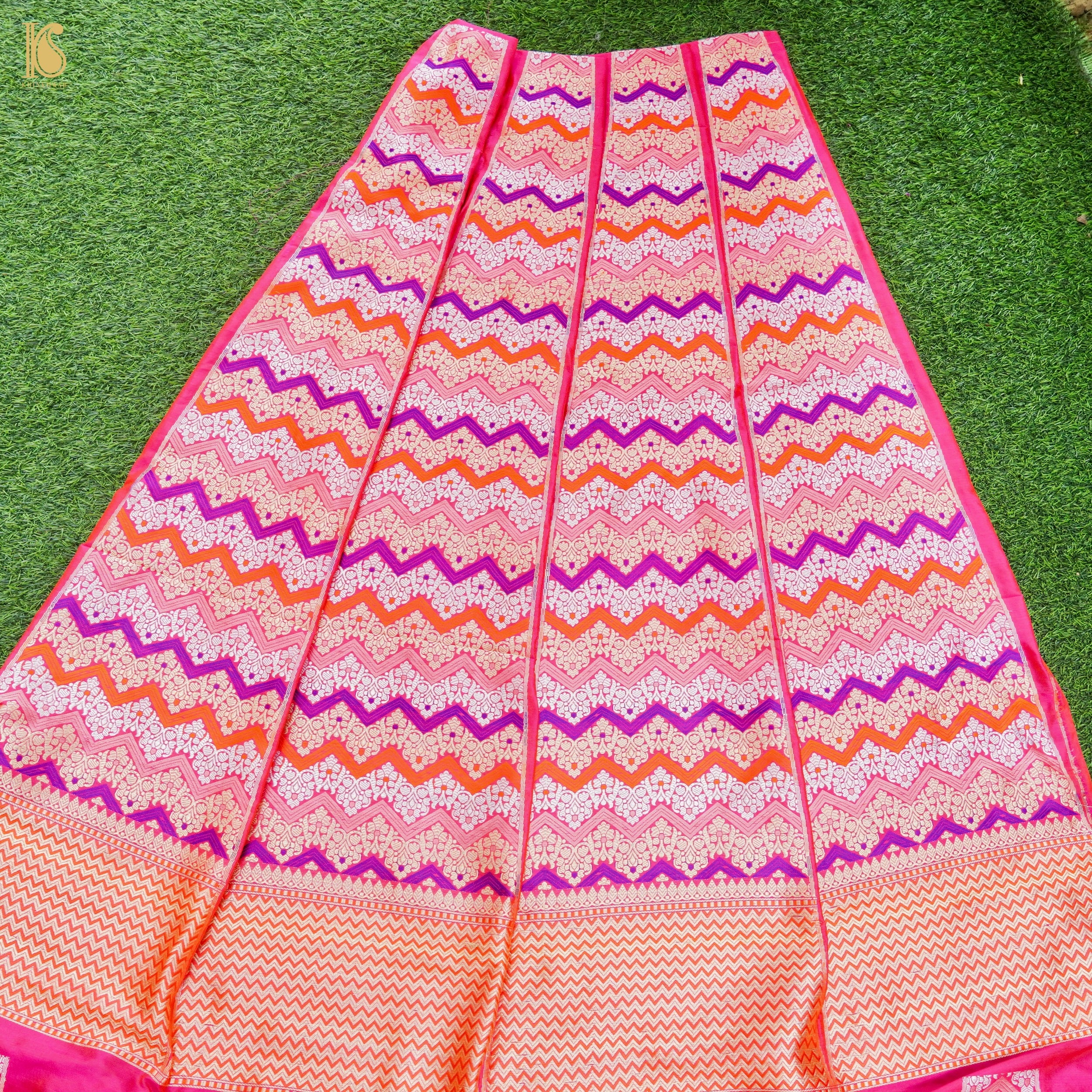 Handloom Banarasi Katan Silk Kalidar Rangtaal Lehenga