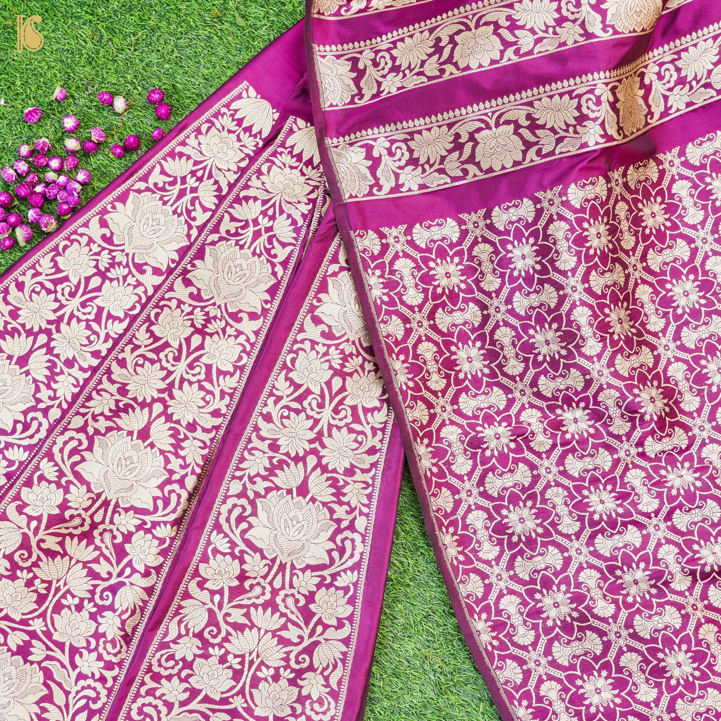 Handloom Banarasi Katan Silk Kalidar Lotus Lehenga