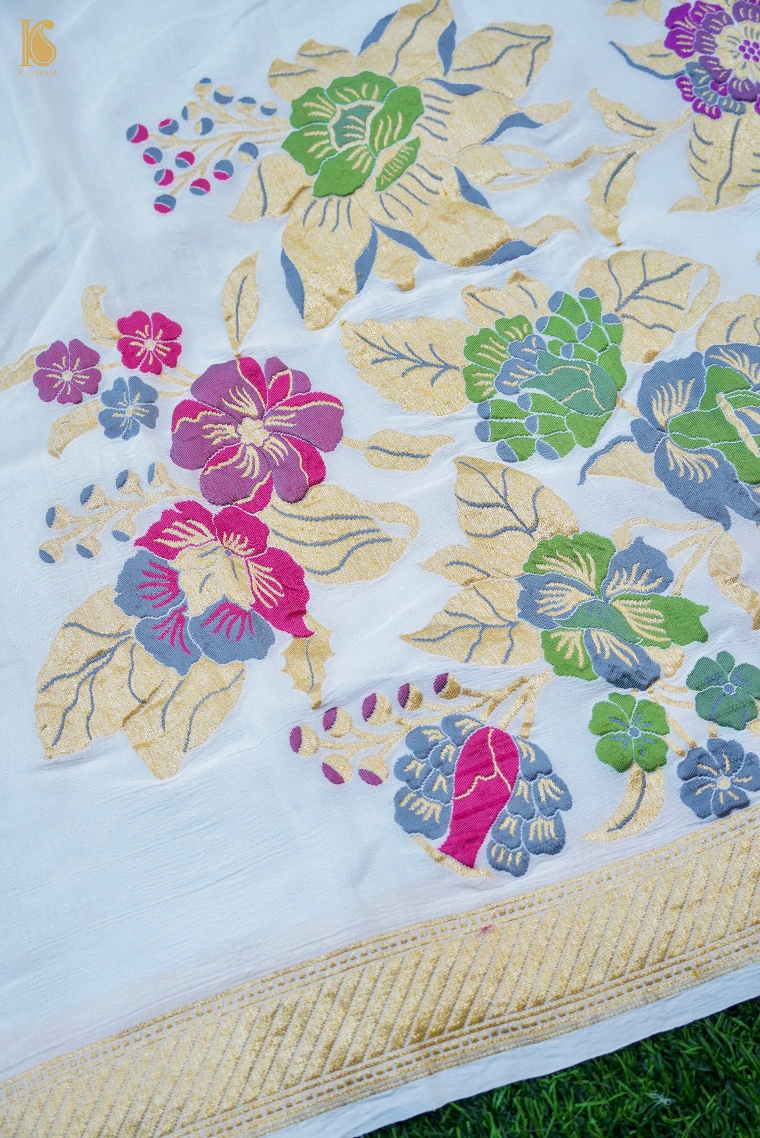 Handwoven Banarasi Georgette Dupatta with Floral Meenakari