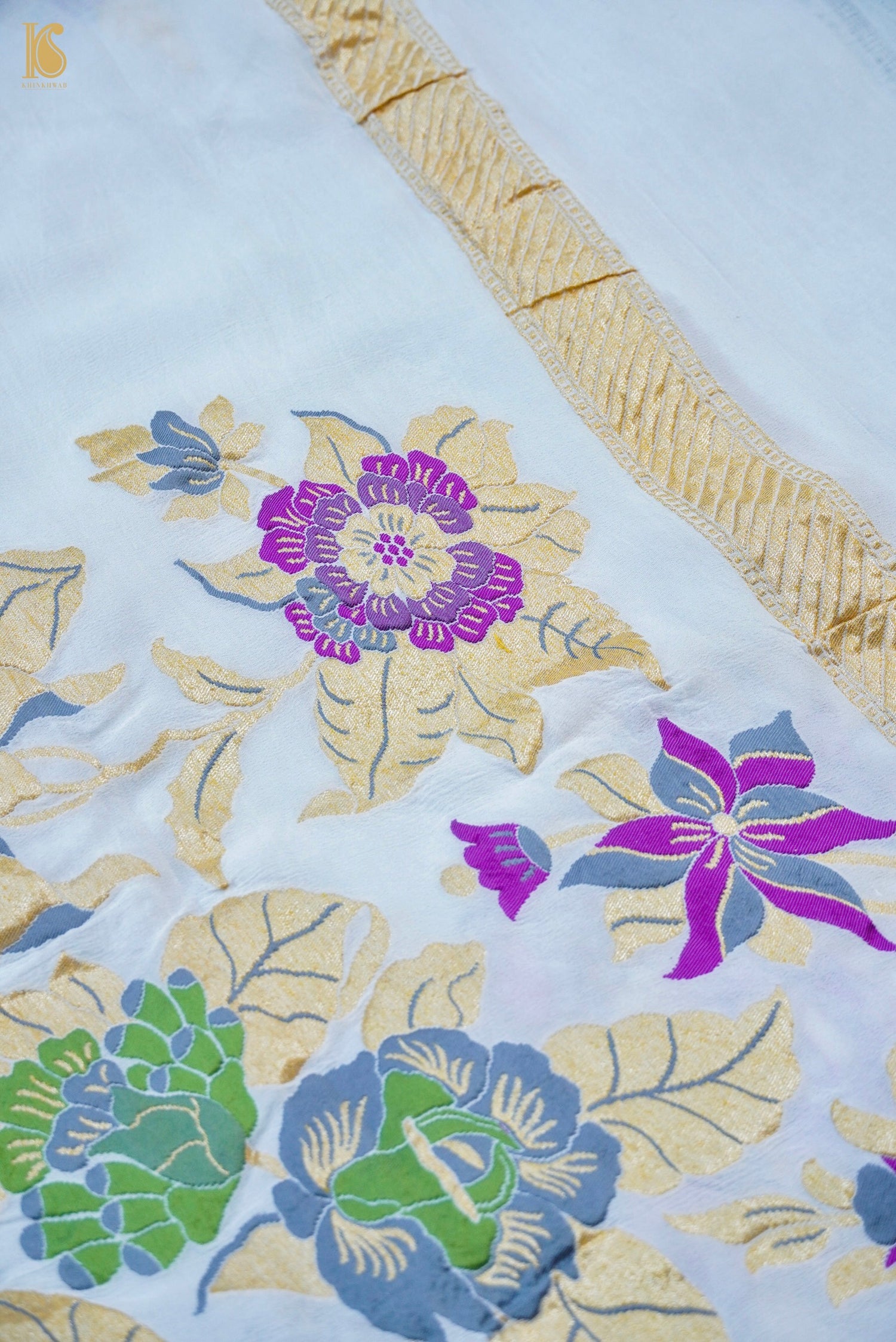 Handwoven Banarasi Georgette Dupatta with Floral Meenakari