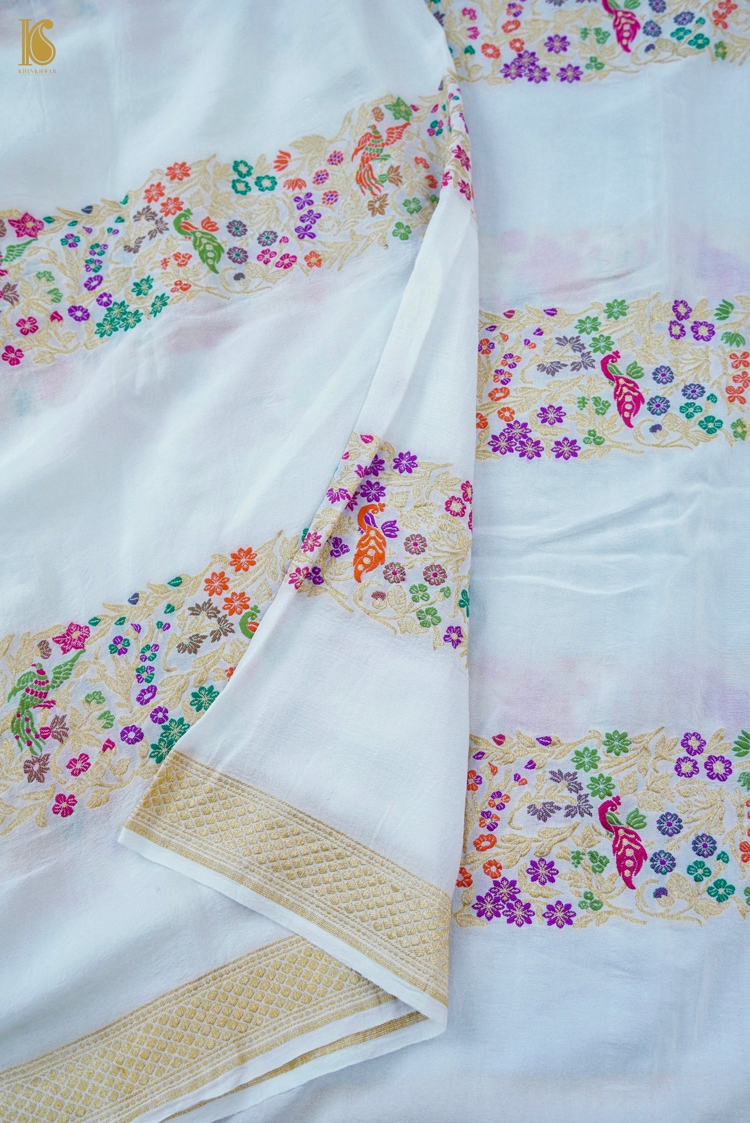 Handwoven Banarasi Georgette Dupatta with Floral Meenakari