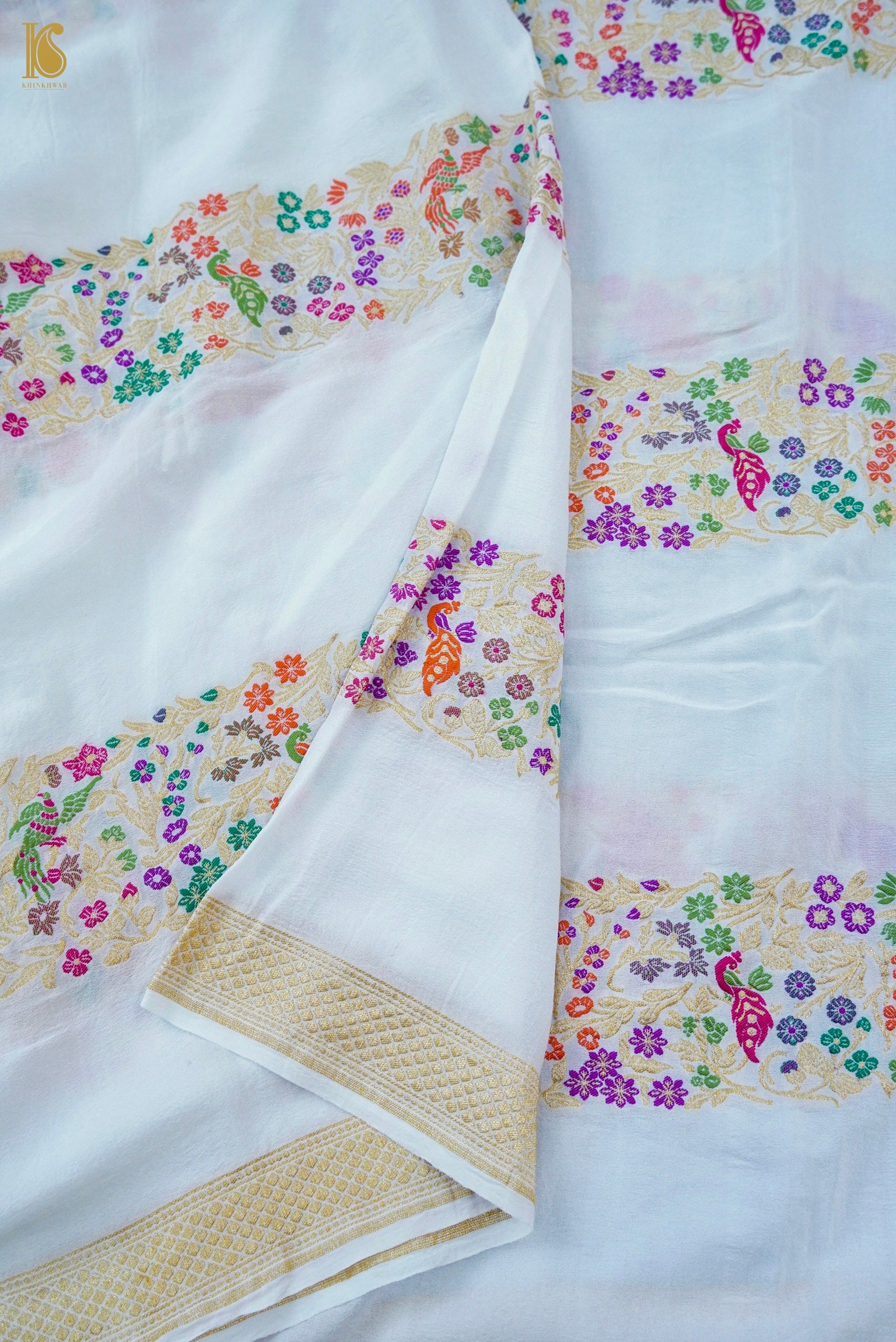 Handwoven Banarasi Georgette Dupatta with Floral Meenakari