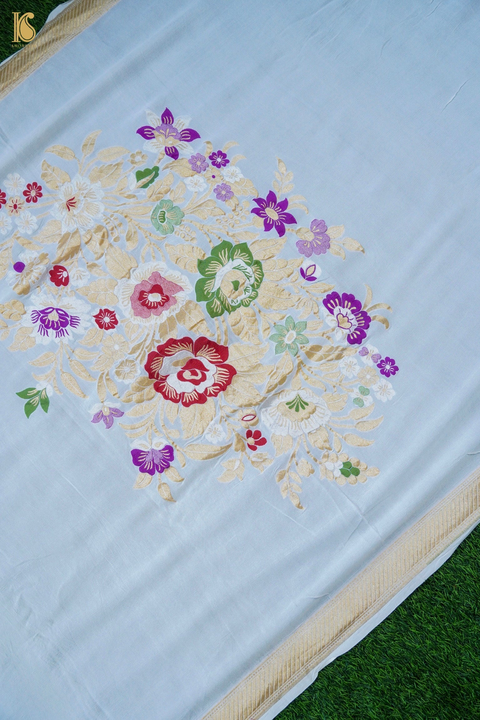 Handwoven Banarasi Georgette Dupatta with Floral Meenakari