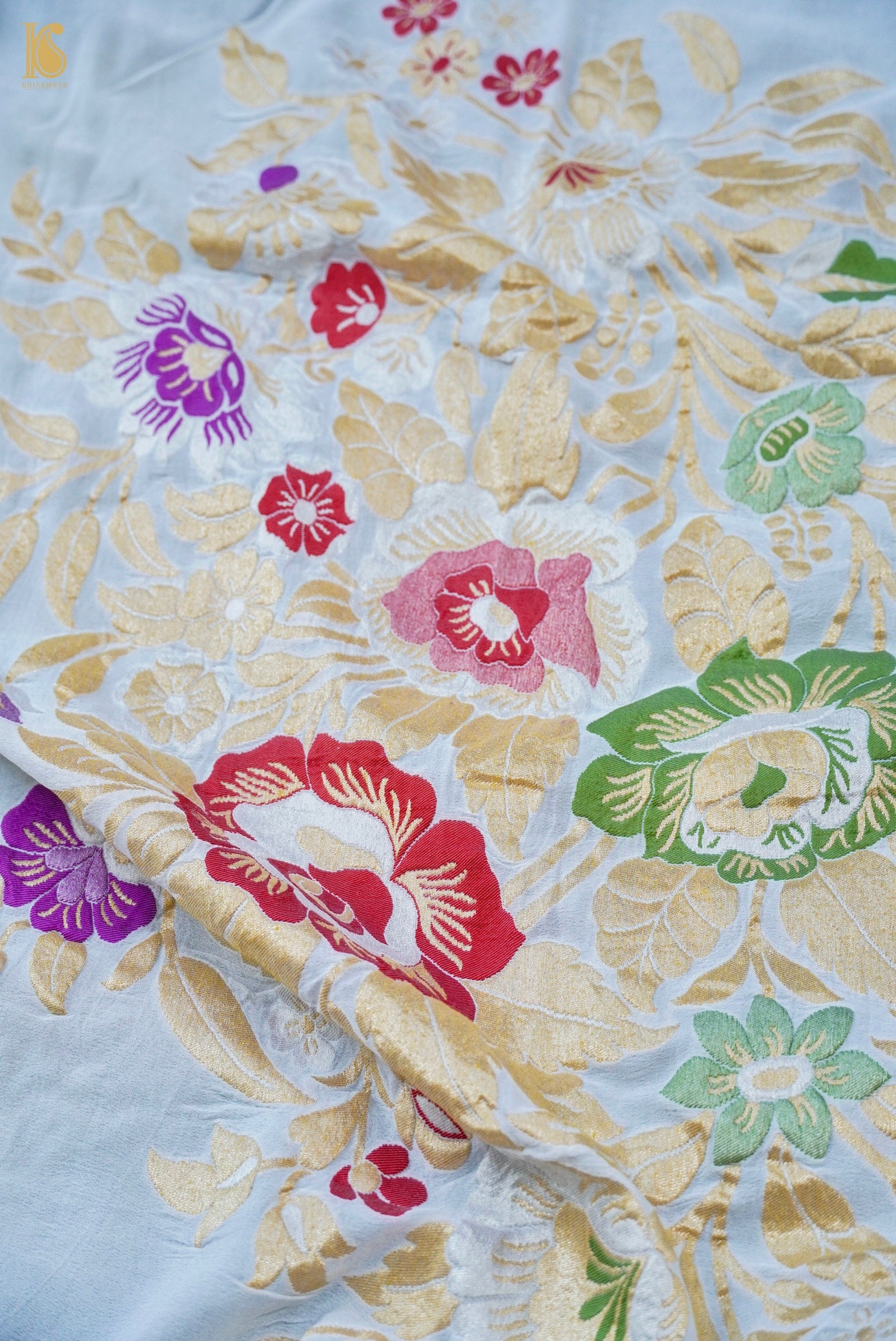 Handwoven Banarasi Georgette Dupatta with Floral Meenakari