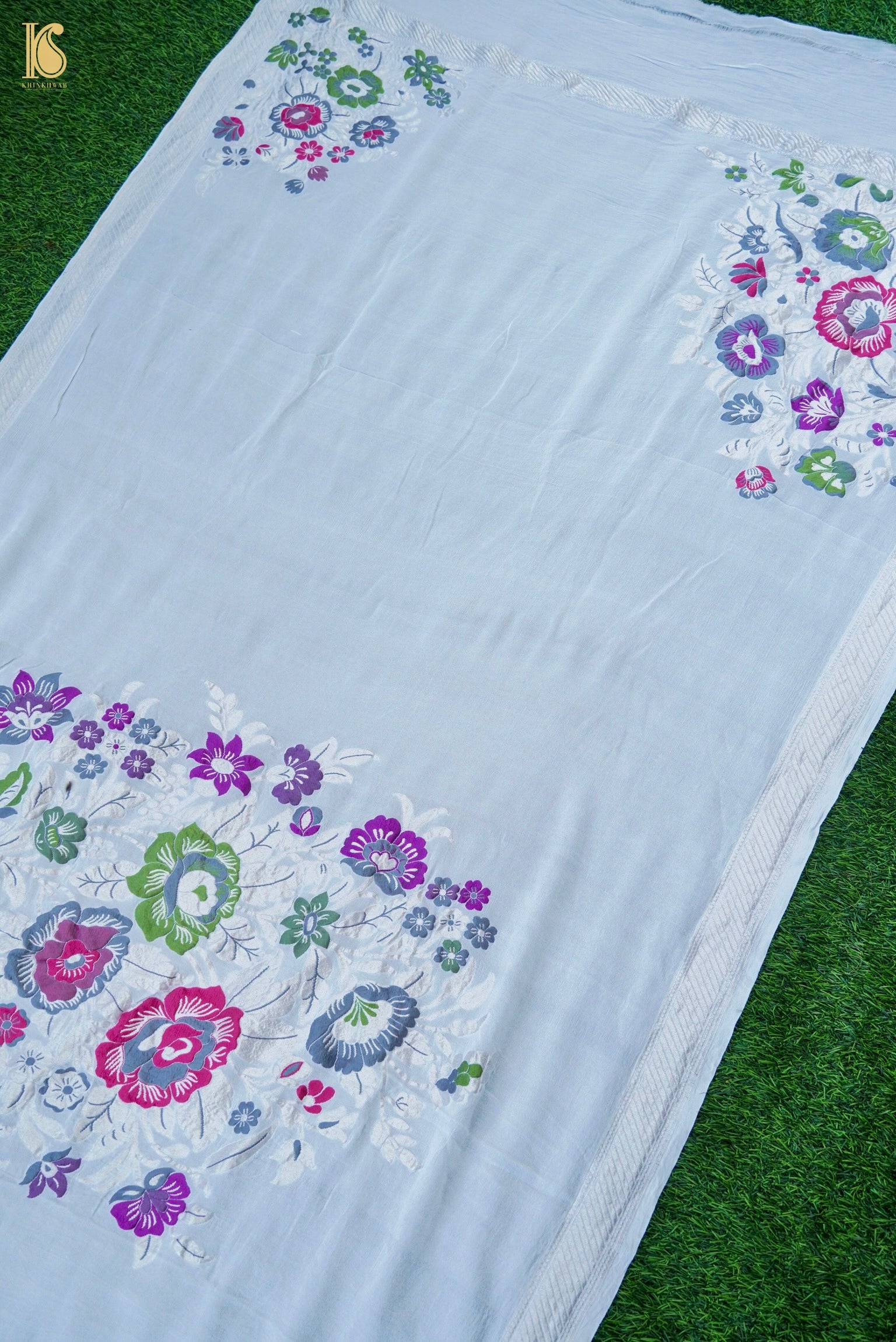 Handwoven Banarasi Georgette Dupatta with Floral Meenakari