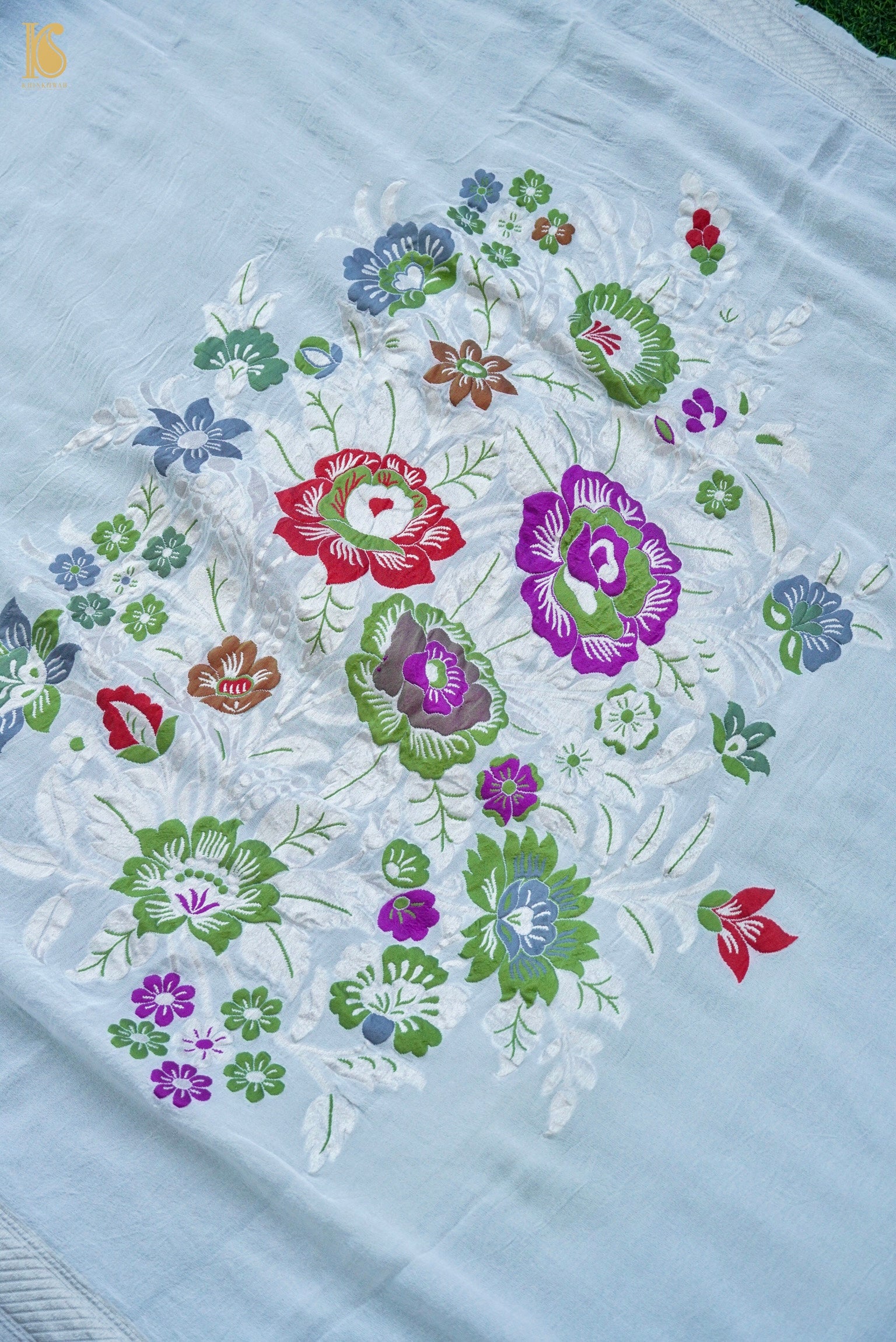Handwoven Banarasi Georgette Dupatta with Floral Meenakari