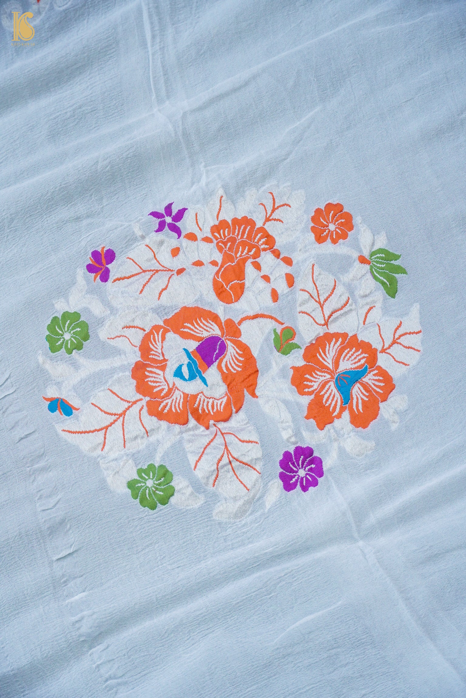 Handwoven Banarasi Georgette Dupatta with Floral Meenakari