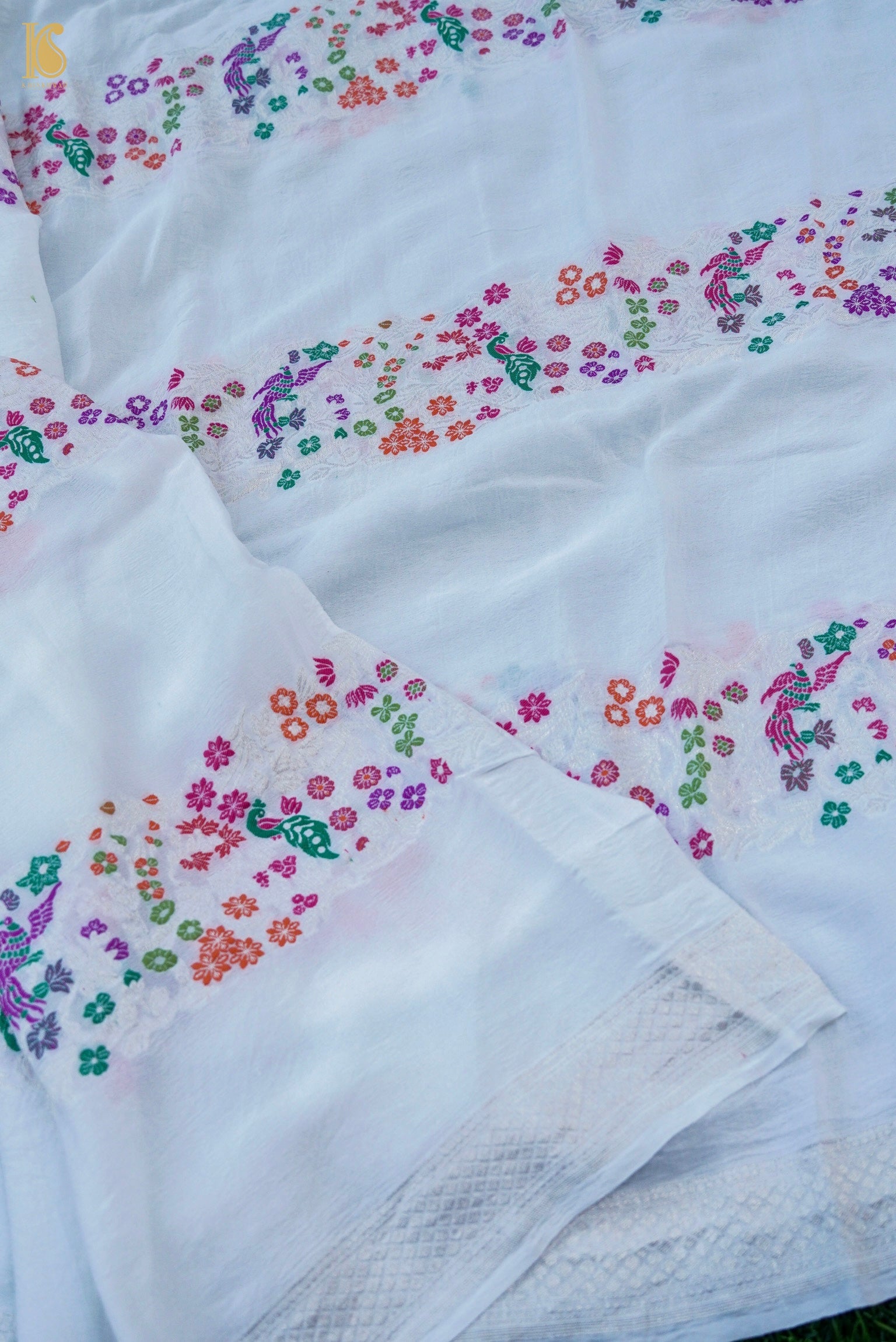 Handwoven Banarasi Georgette Dupatta with Floral Stripes