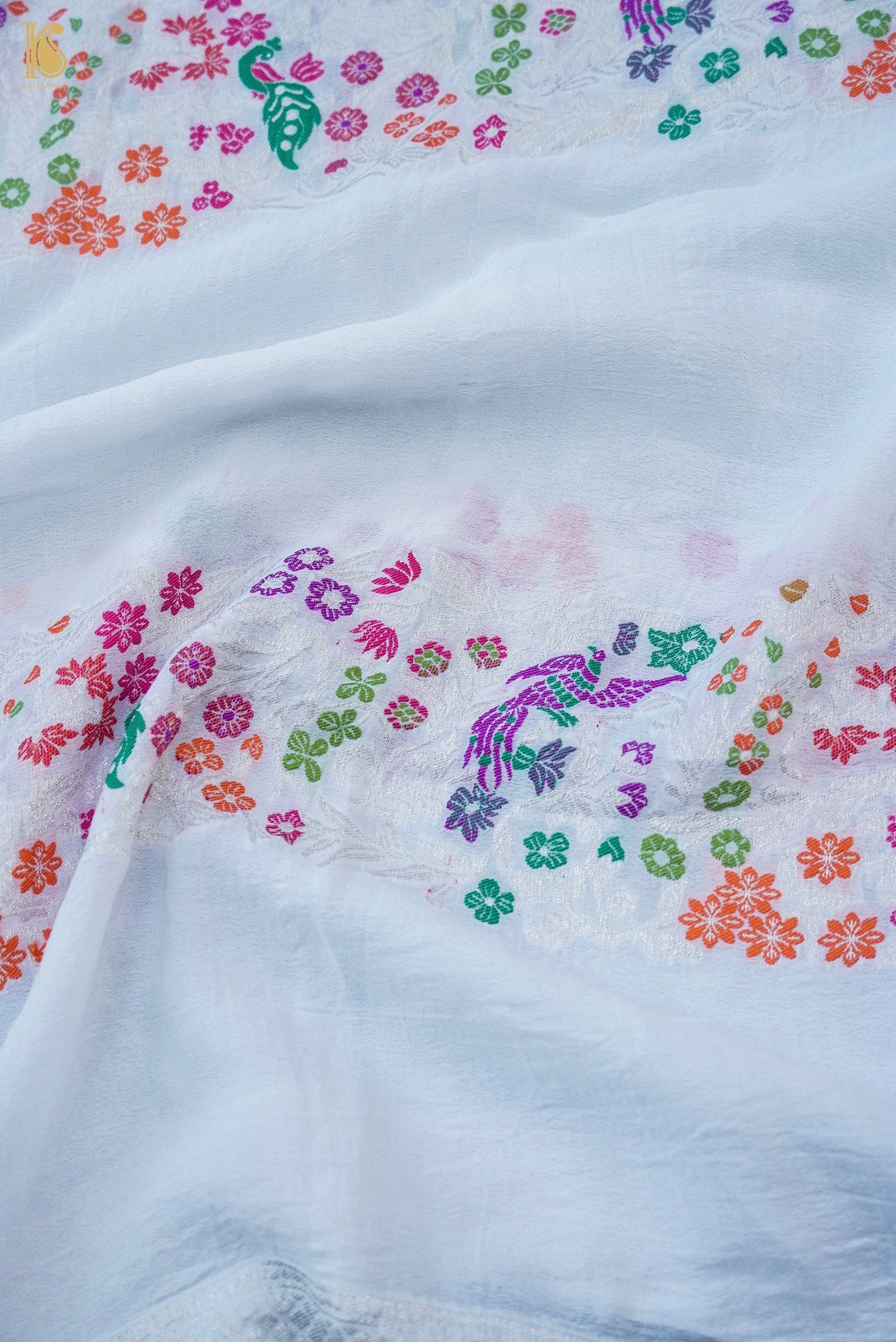 Handwoven Banarasi Georgette Dupatta with Floral Stripes