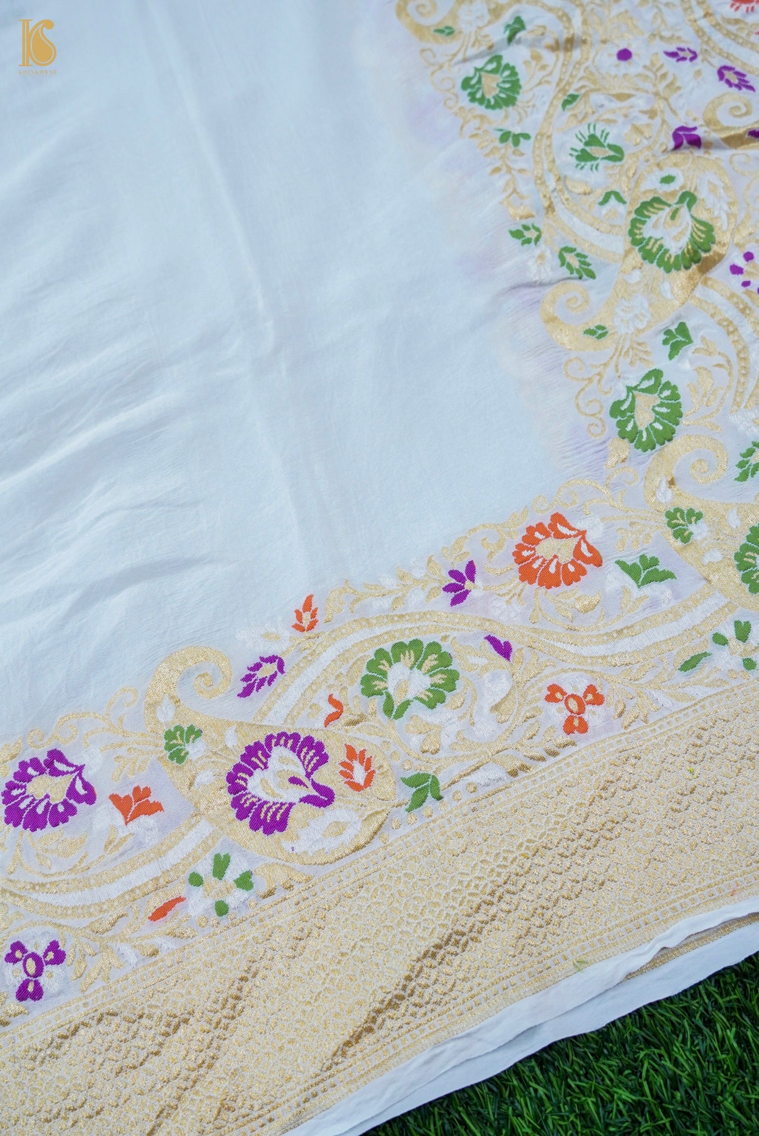 Handwoven Banarasi Georgette Dupatta with Floral Meenakari
