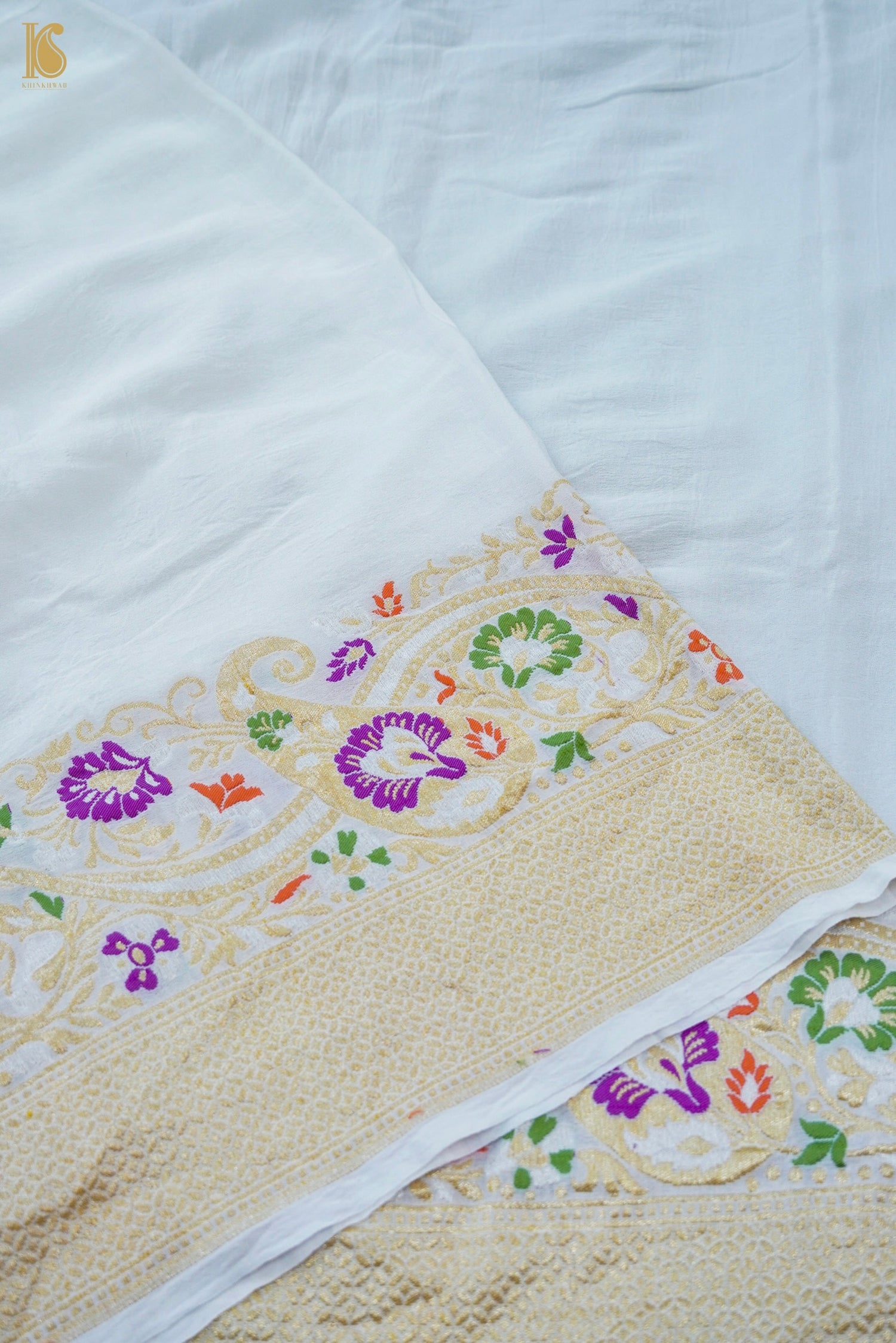 Handwoven Banarasi Georgette Dupatta with Floral Meenakari