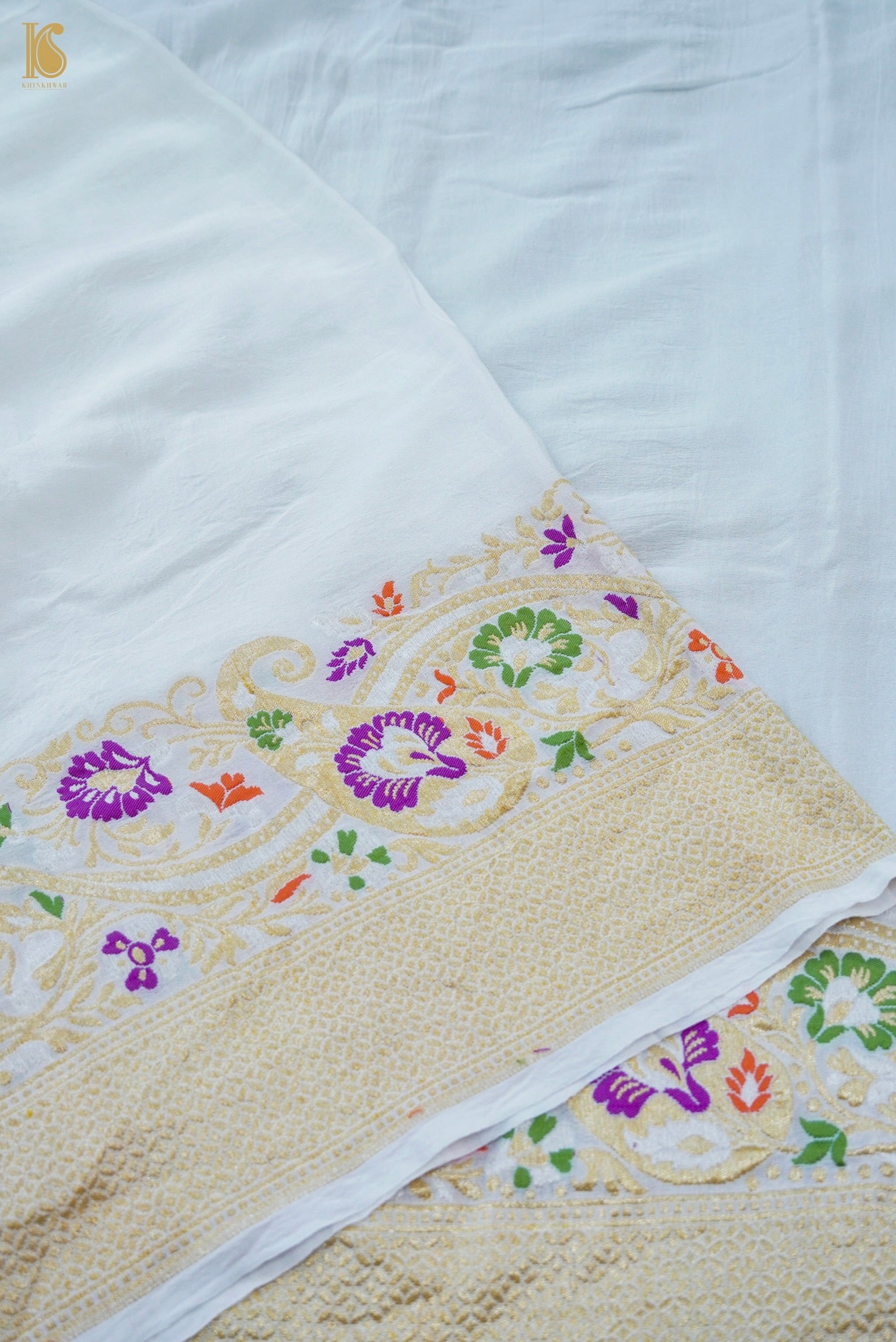 Handwoven Banarasi Georgette Dupatta with Floral Meenakari