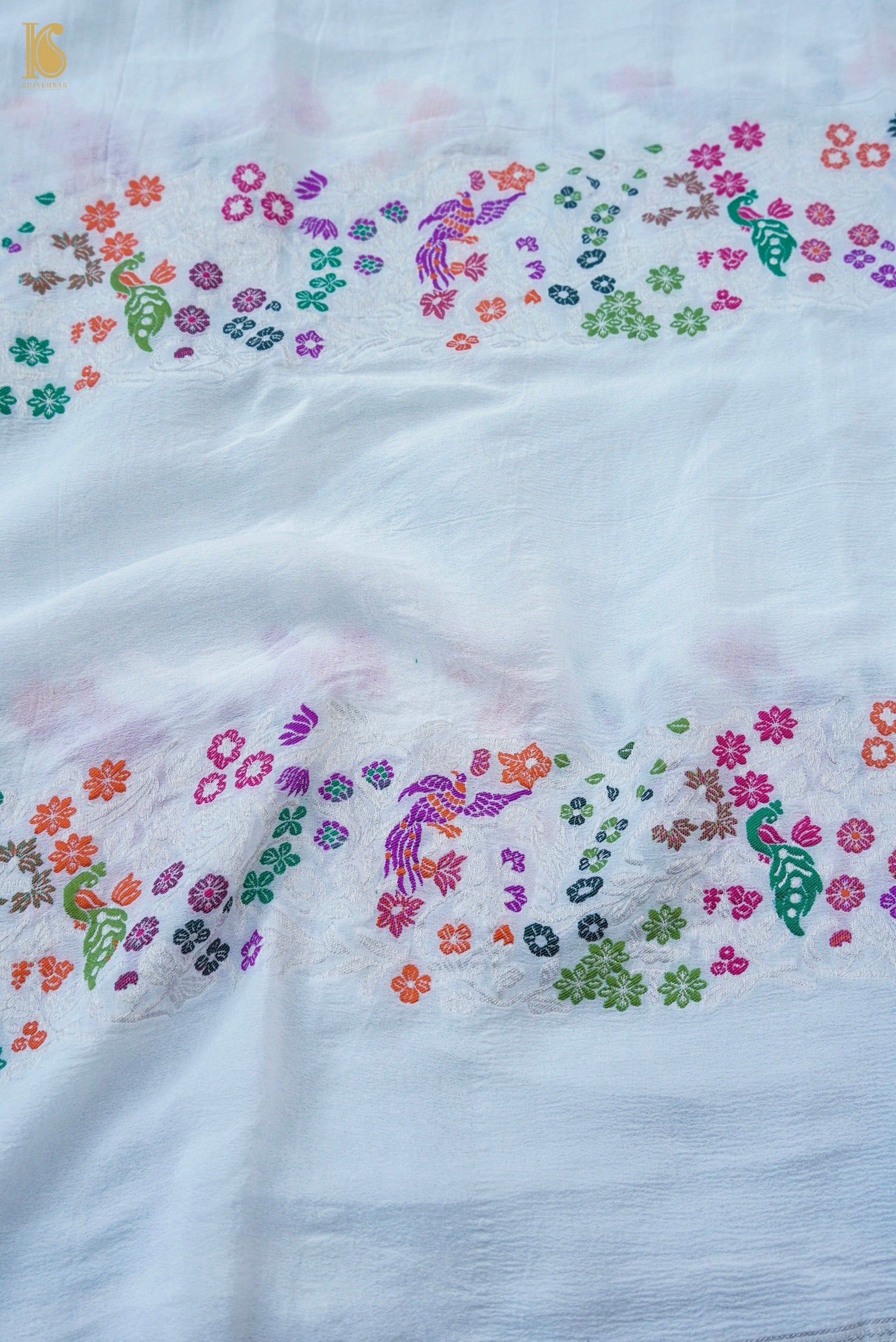 Handwoven Banarasi Georgette Dupatta with Floral Meenakari