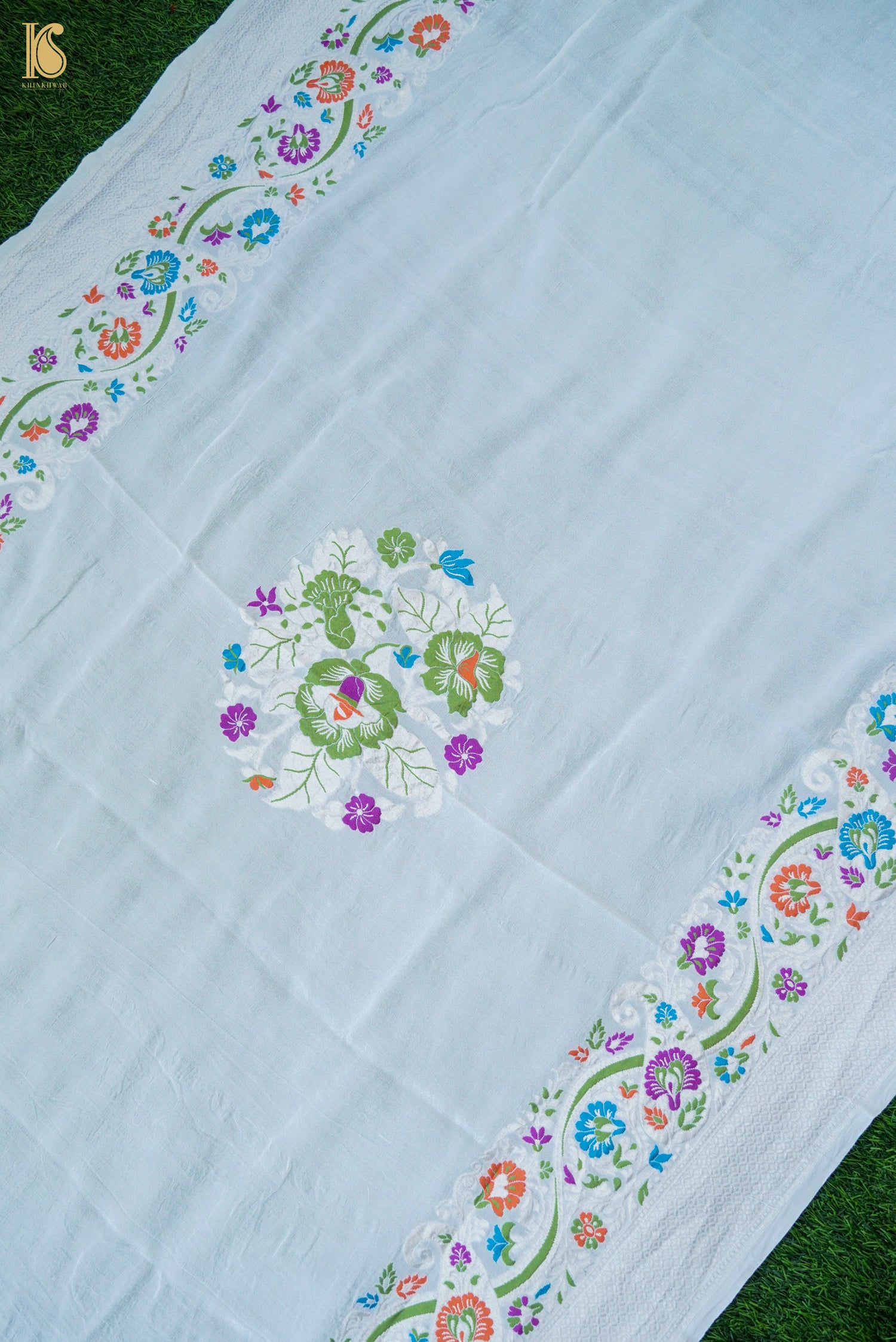 Handwoven Banarasi Georgette Dupatta with Floral Meenakari