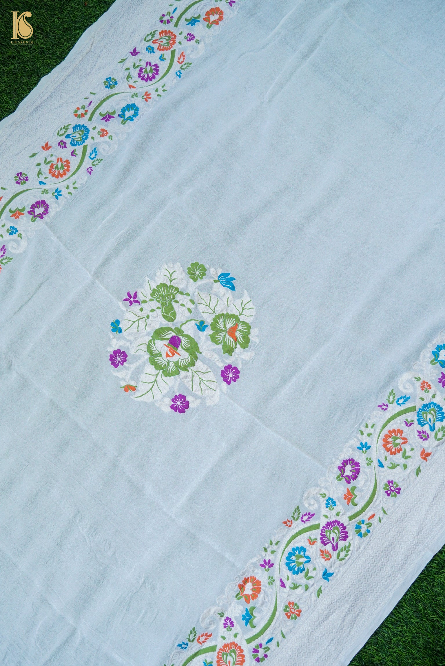 Handwoven Banarasi Georgette Dupatta with Floral Meenakari