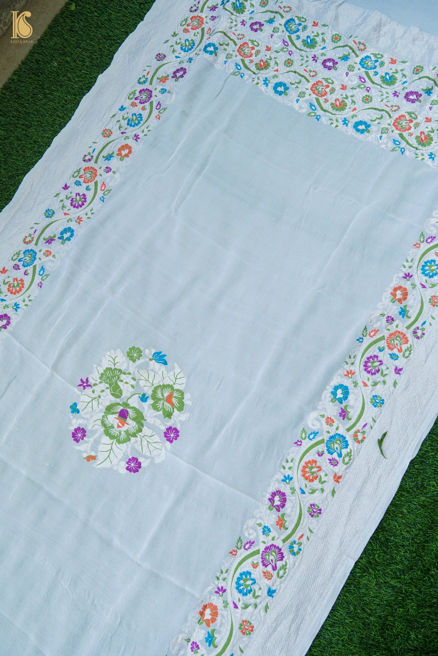 Handwoven Banarasi Georgette Dupatta with Floral Meenakari