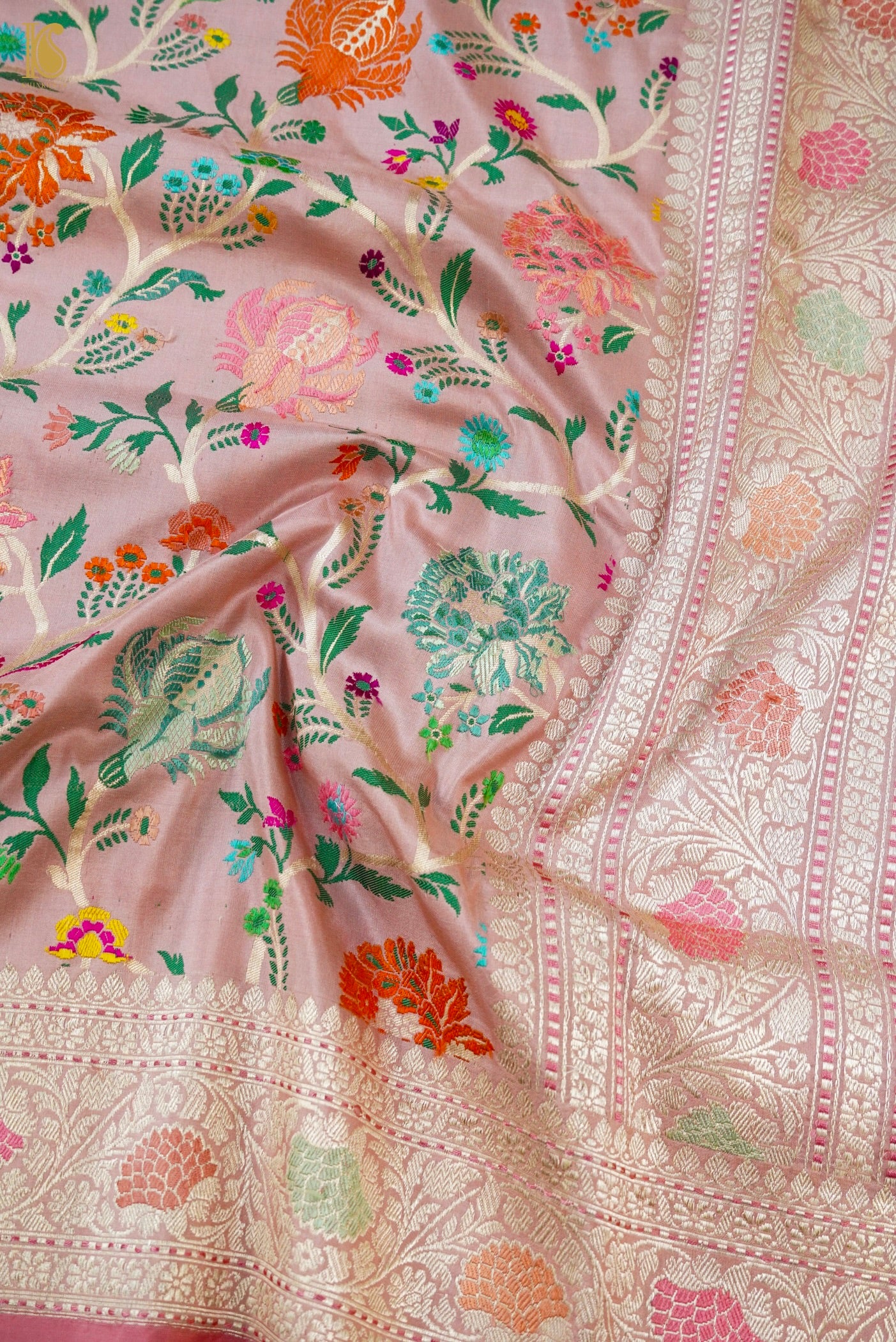 Handloom Banarasi Katan Silk Kadwa Meenakari Jaal Saree