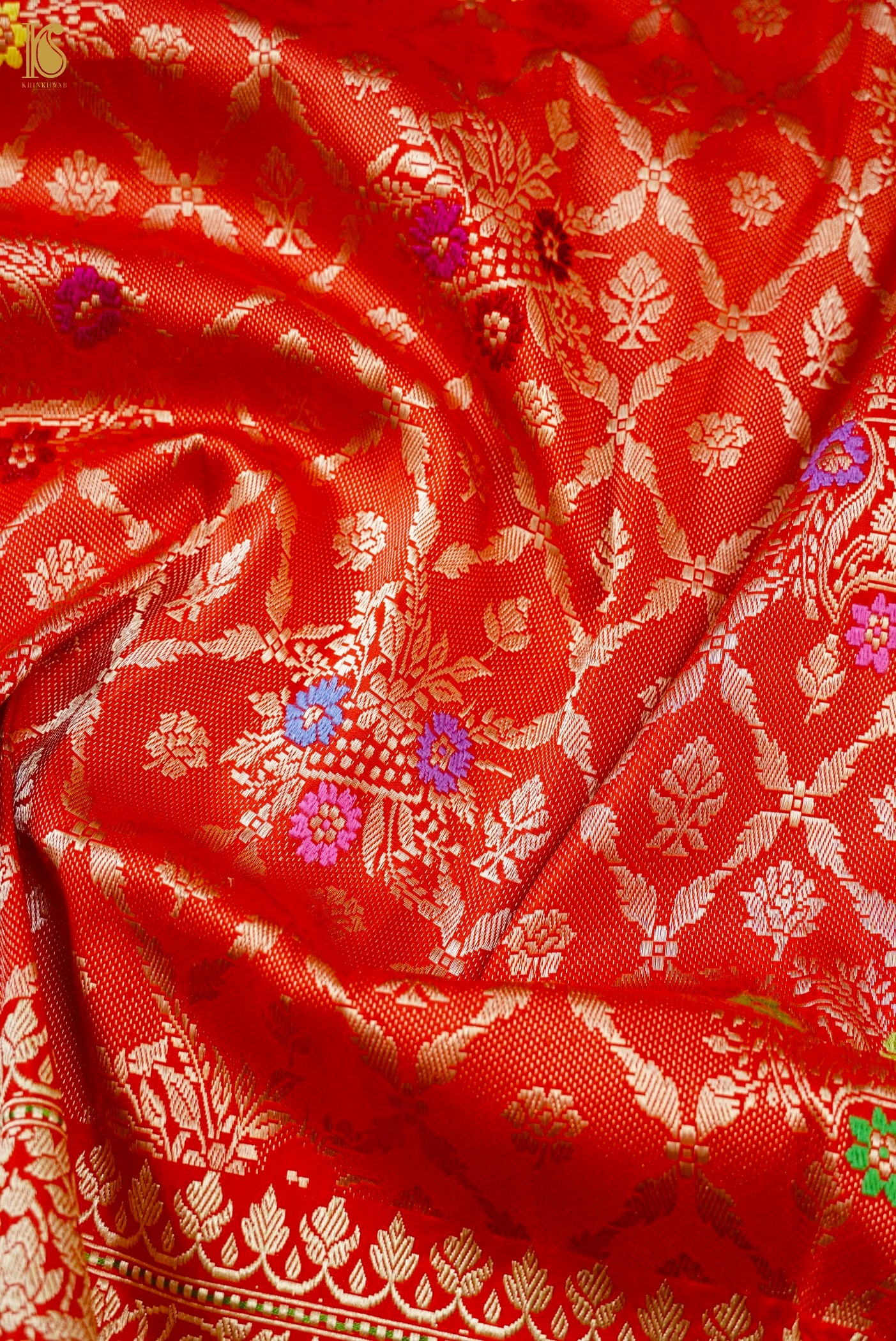 Handloom Banarasi Katan Silk Meenakari Kadwa Jaal Kinkhab Saree