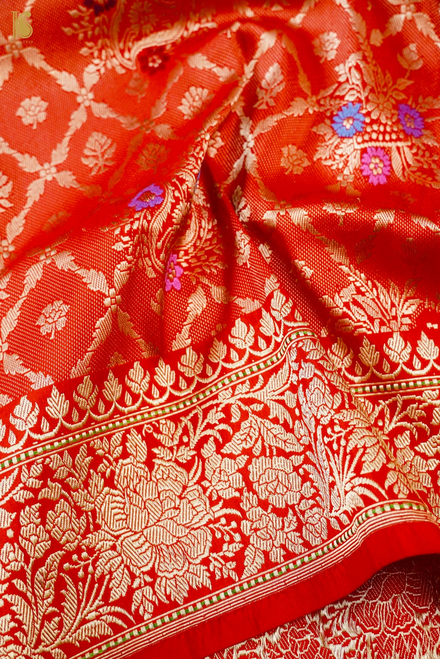 Handloom Banarasi Katan Silk Meenakari Kadwa Jaal Kinkhab Saree