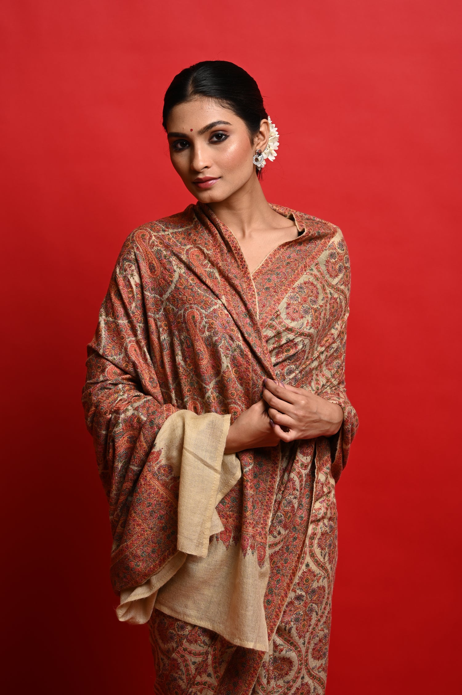 Pure Pashmina Sozni Embriodery Heirloom Kashmiri Saree