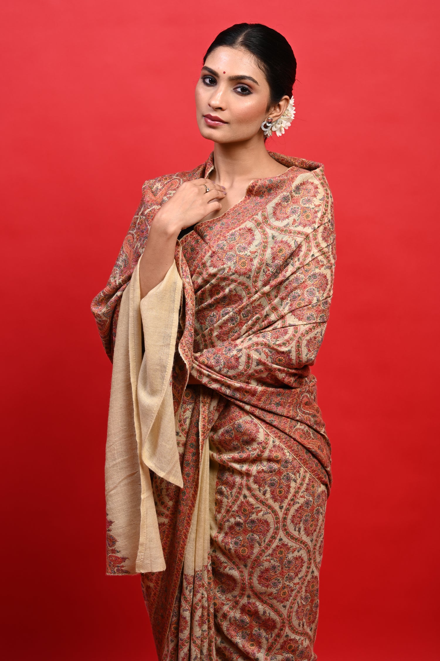 Pure Pashmina Sozni Embriodery Heirloom Kashmiri Saree