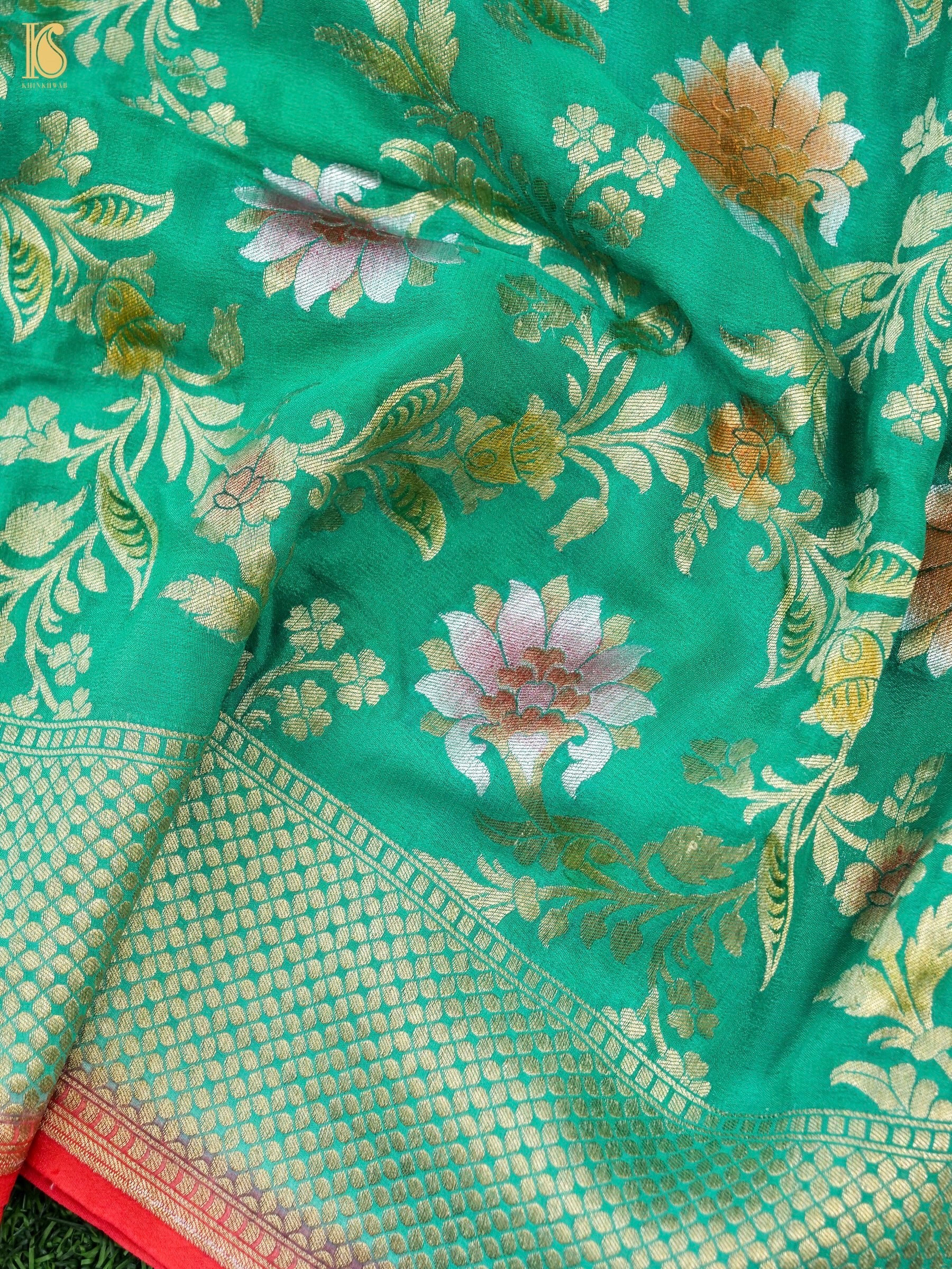 Pure Georgette Handloom Banarasi Marigold Saree