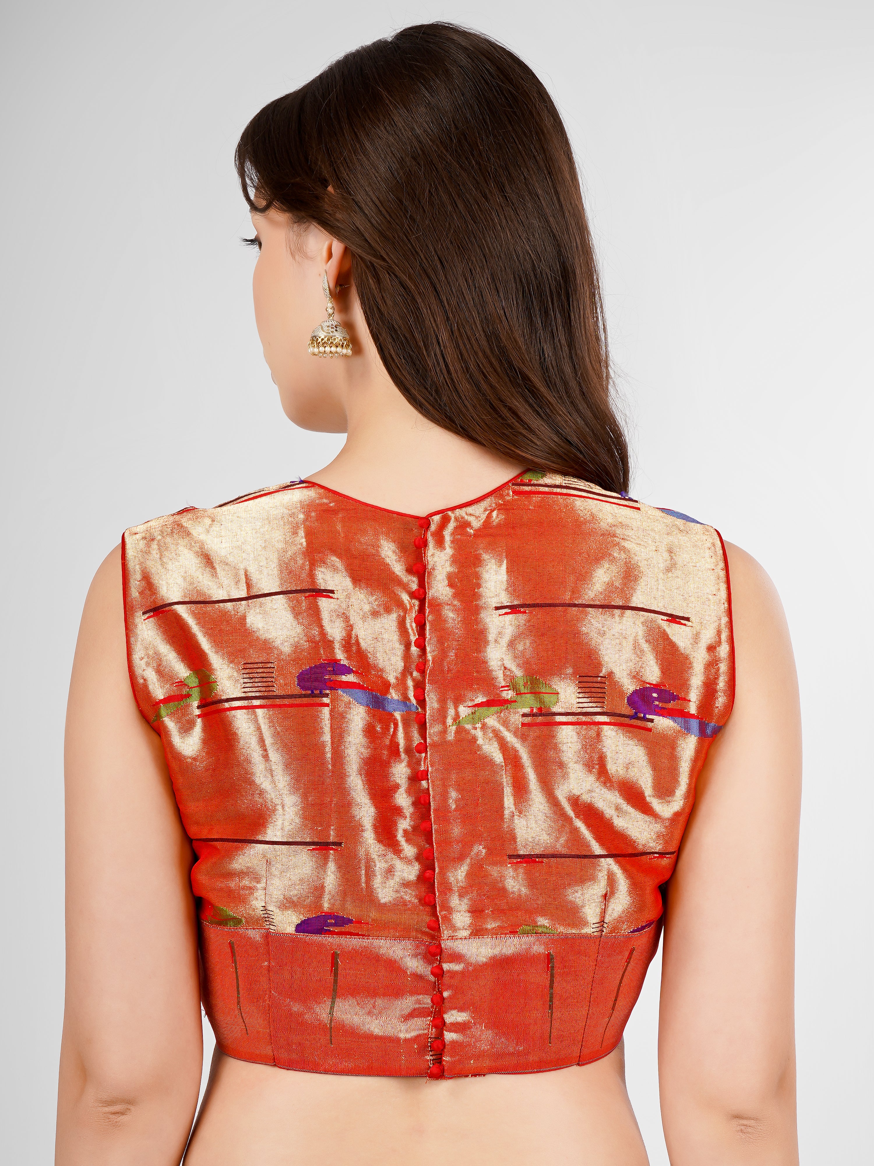 Handwoven Paithani Stitched Boat Neck Blouse