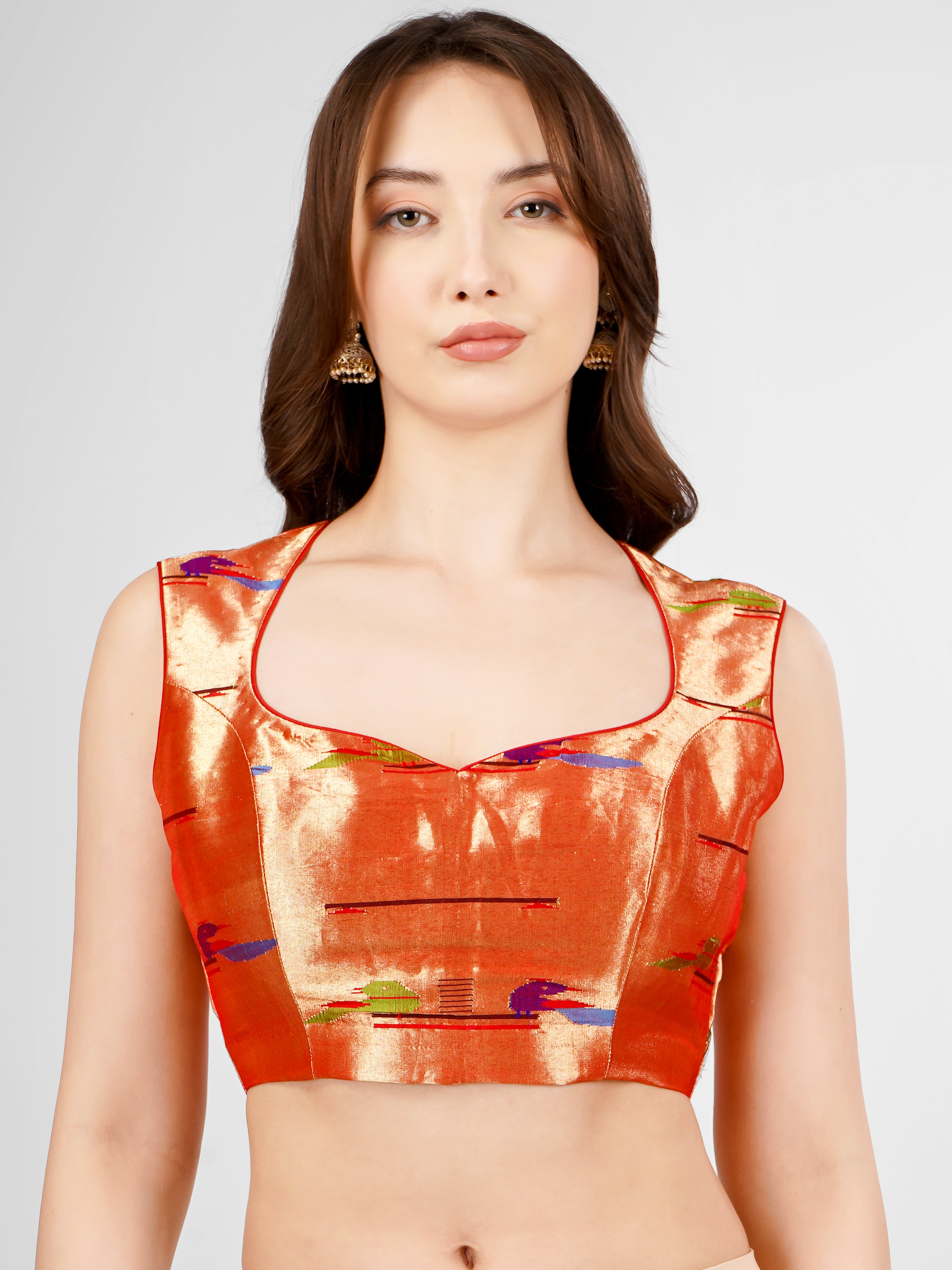 Handwoven Paithani Stitched Boat Neck Blouse
