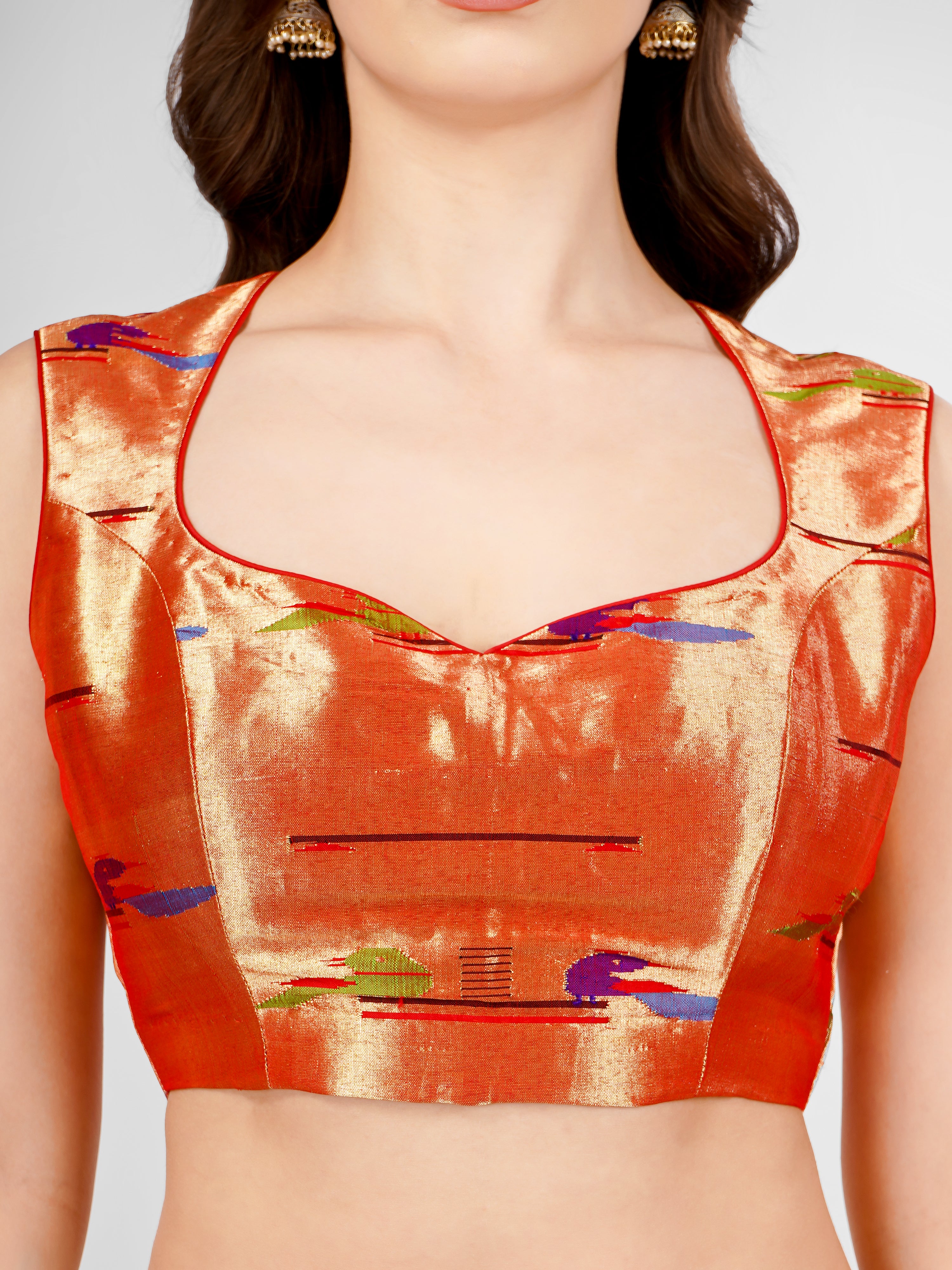 Handwoven Paithani Stitched Boat Neck Blouse