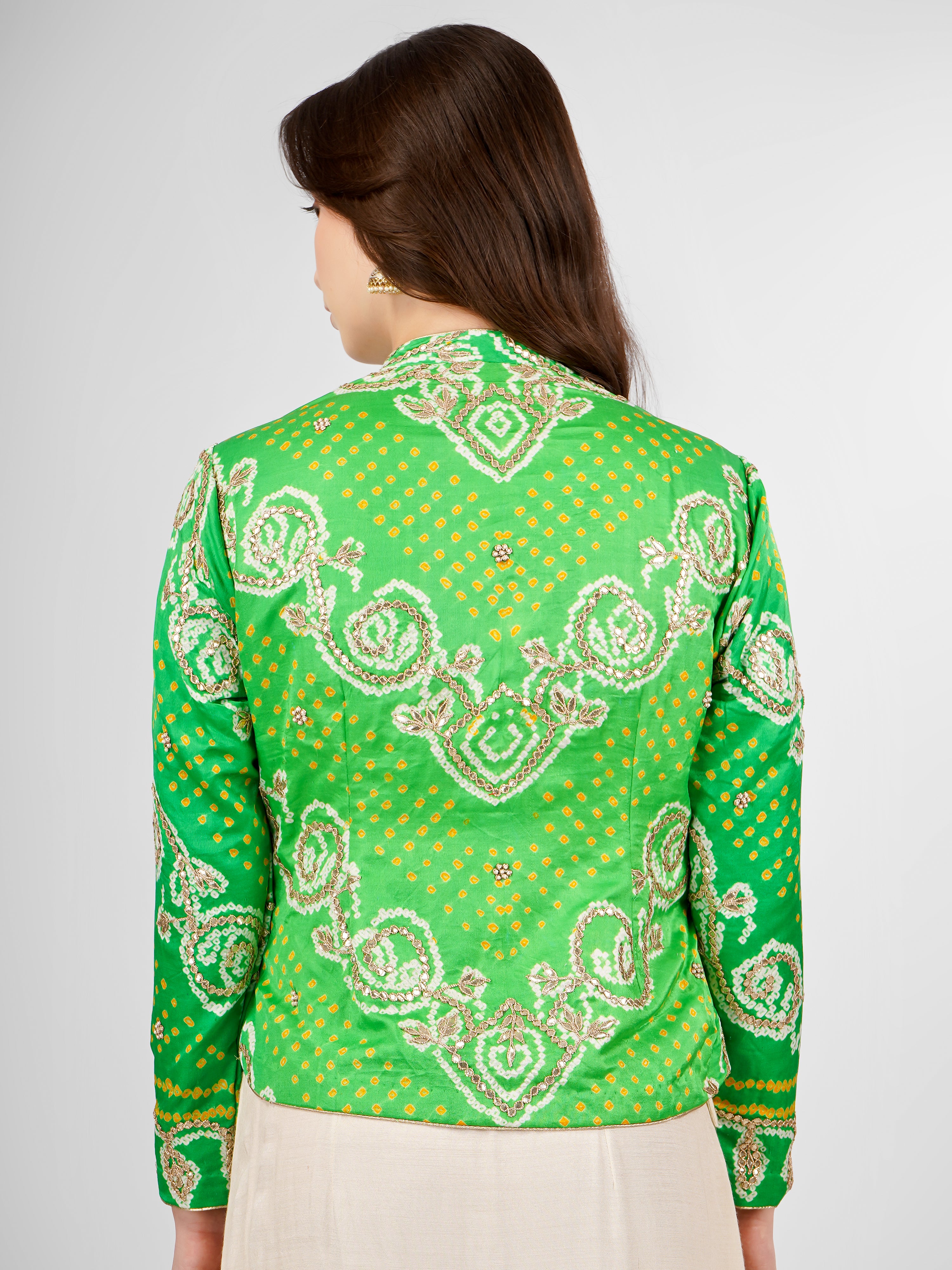 Handwoven Bandhani with Gotta Patti Stitched Jacket Blouse