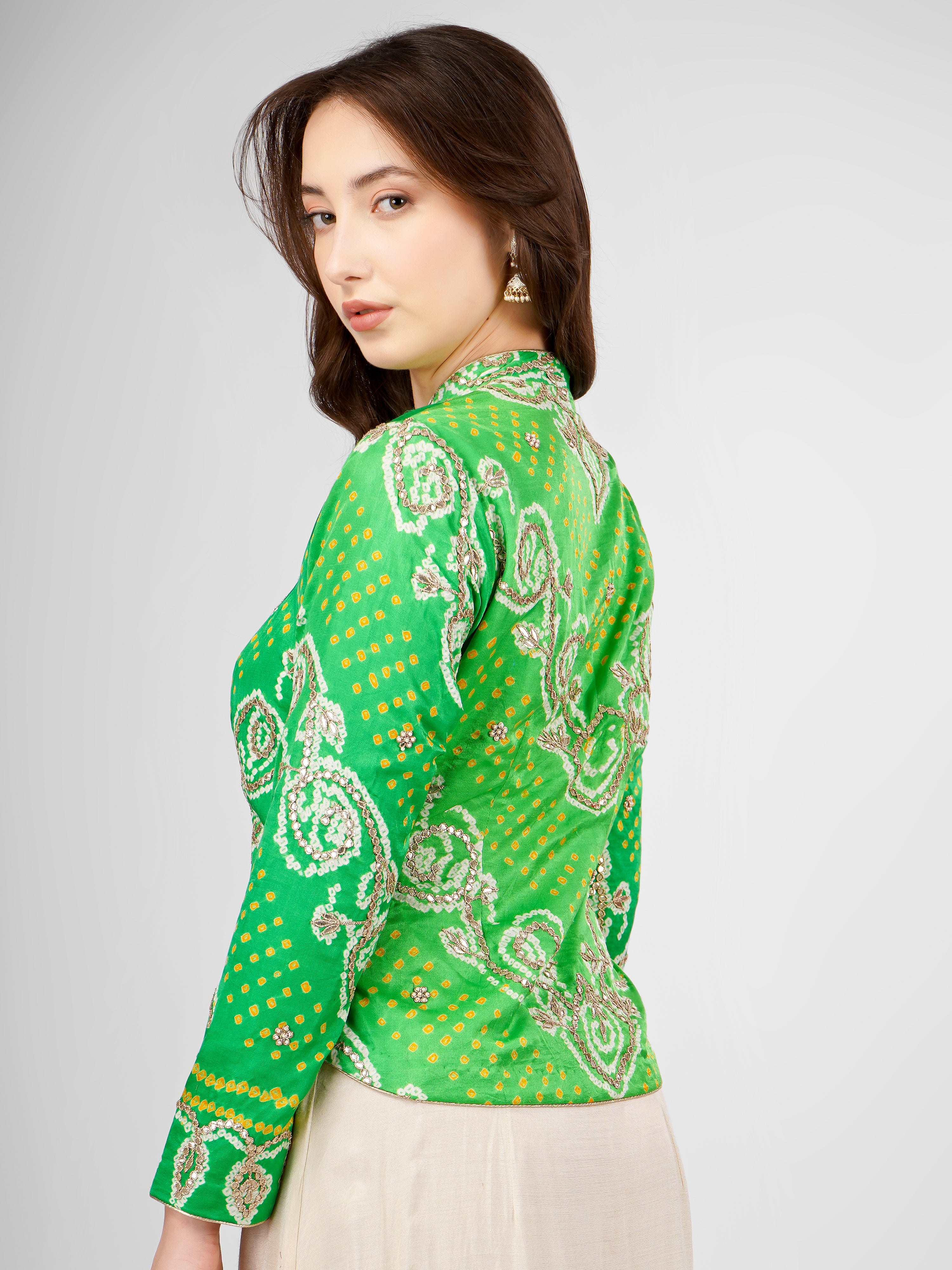 Handwoven Bandhani with Gotta Patti Stitched Jacket Blouse