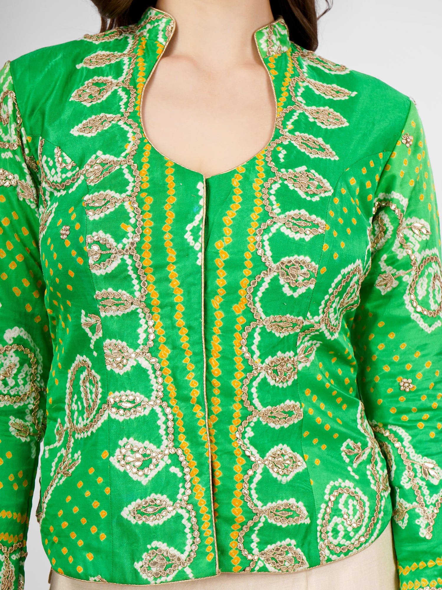 Handwoven Bandhani with Gotta Patti Stitched Jacket Blouse