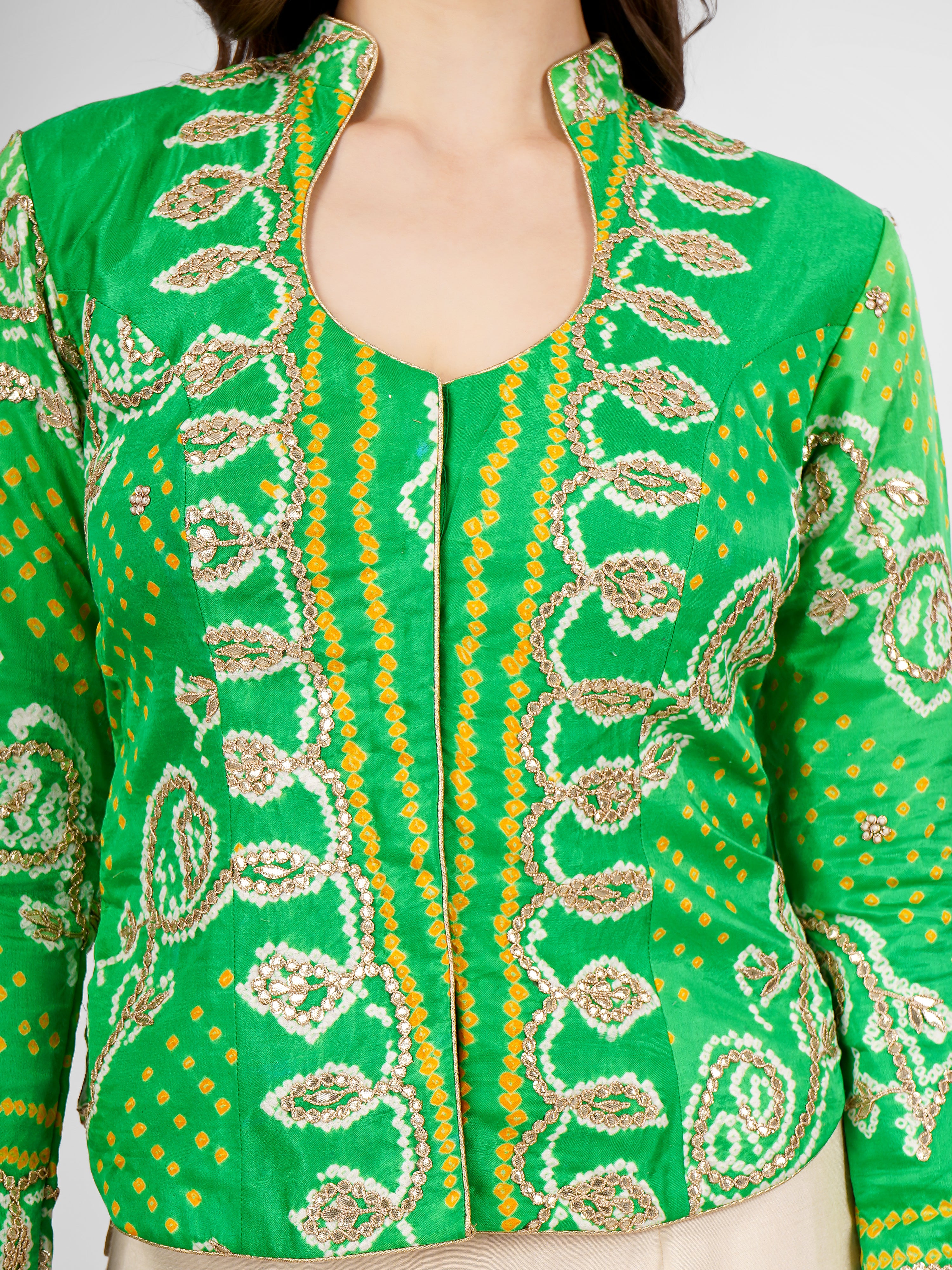 Handwoven Bandhani with Gotta Patti Stitched Jacket Blouse