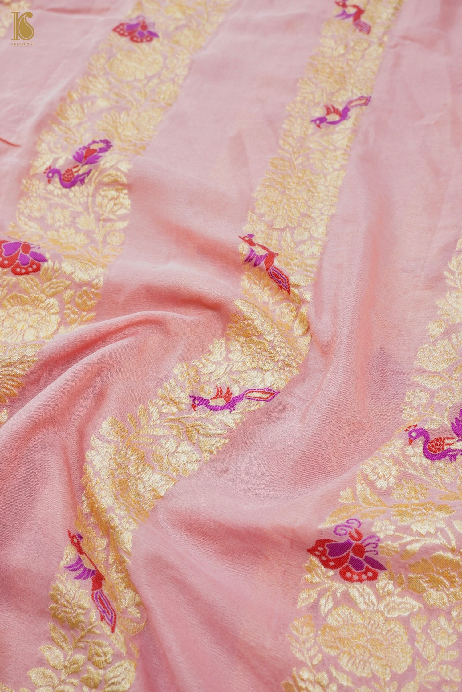 Handwoven Banarasi Georgette Dupatta with Floral Meenakari