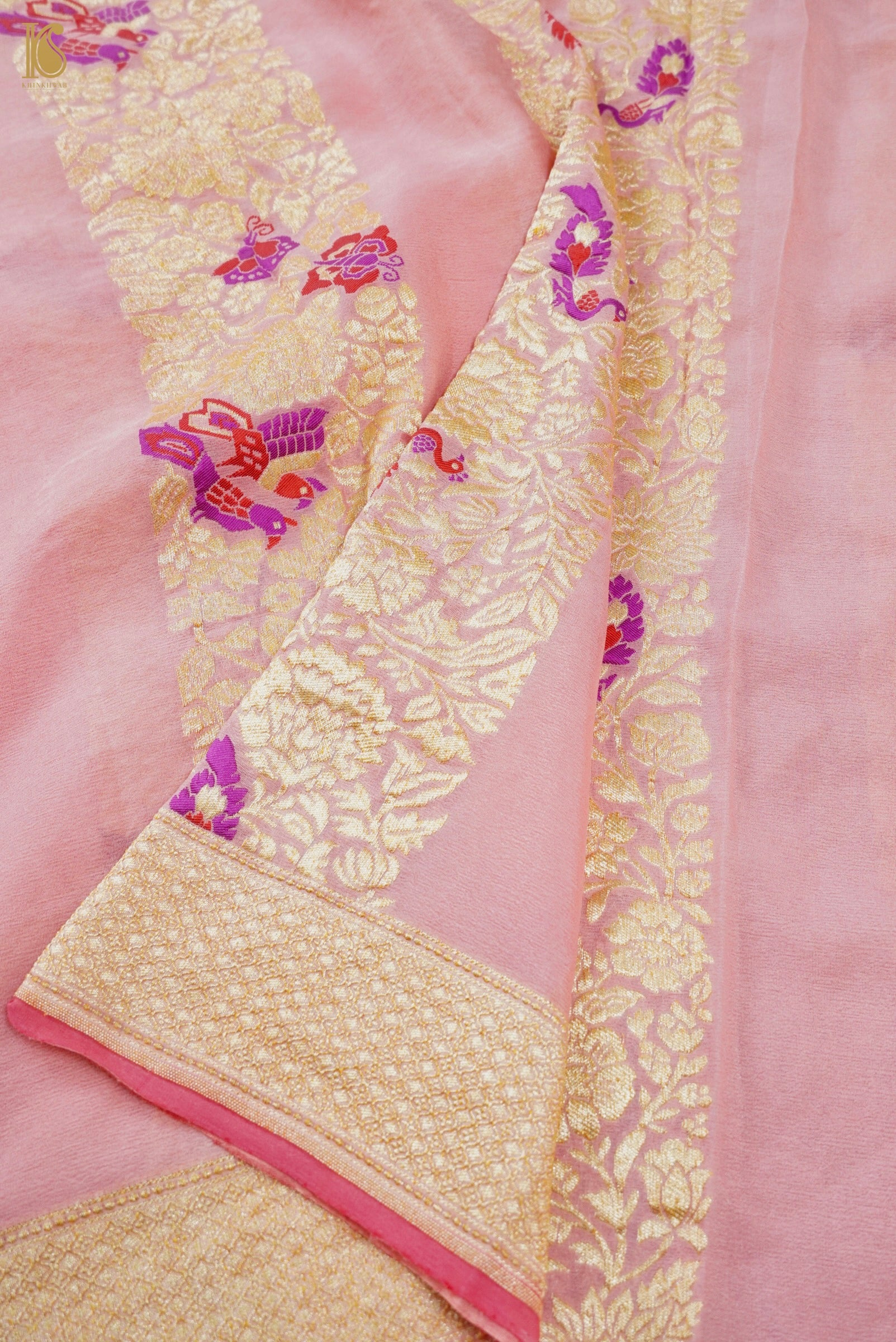 Handwoven Banarasi Georgette Dupatta with Floral Meenakari