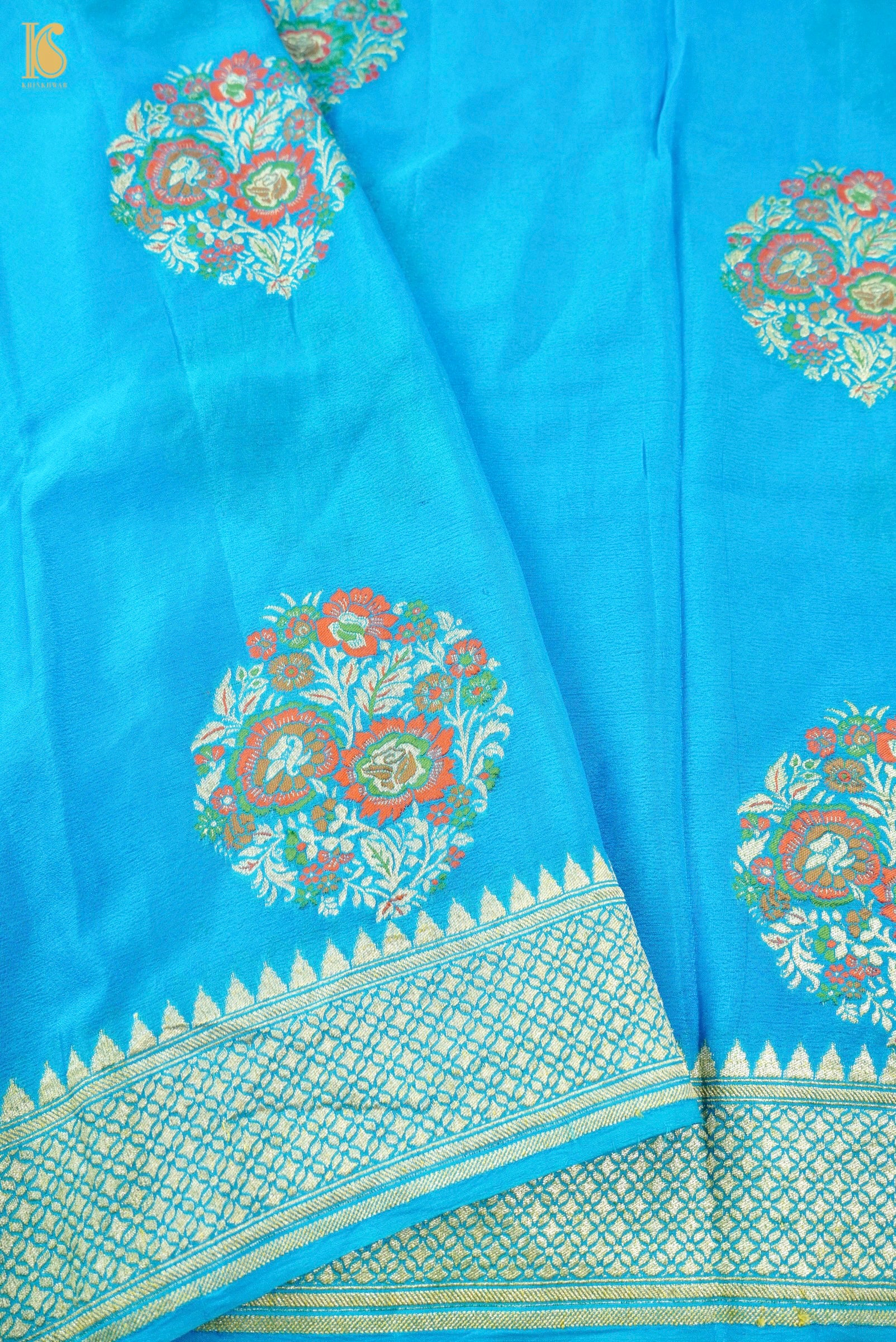 Handwoven Banarasi Georgette Dupatta with Floral Meenakari