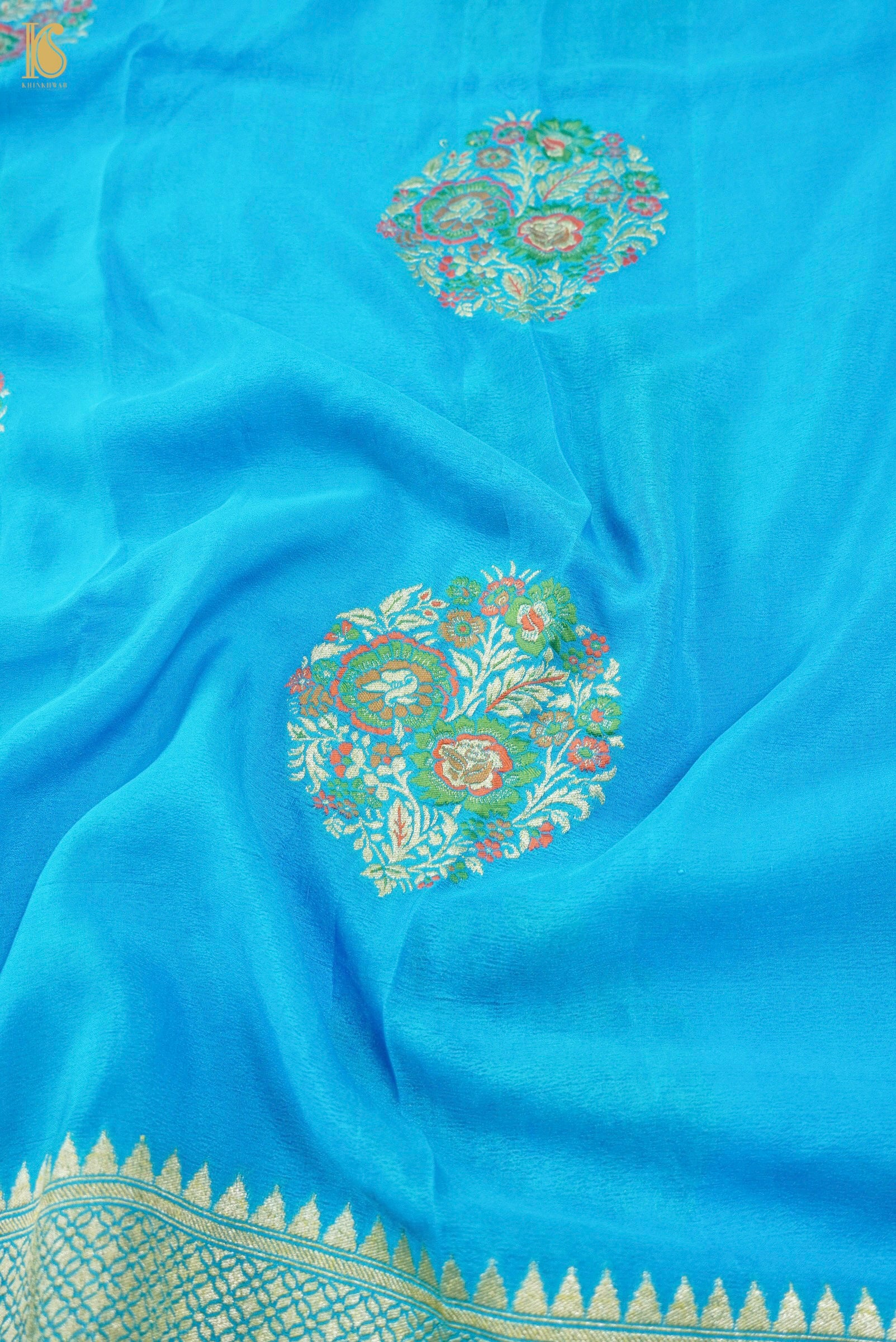 Handwoven Banarasi Georgette Dupatta with Floral Meenakari
