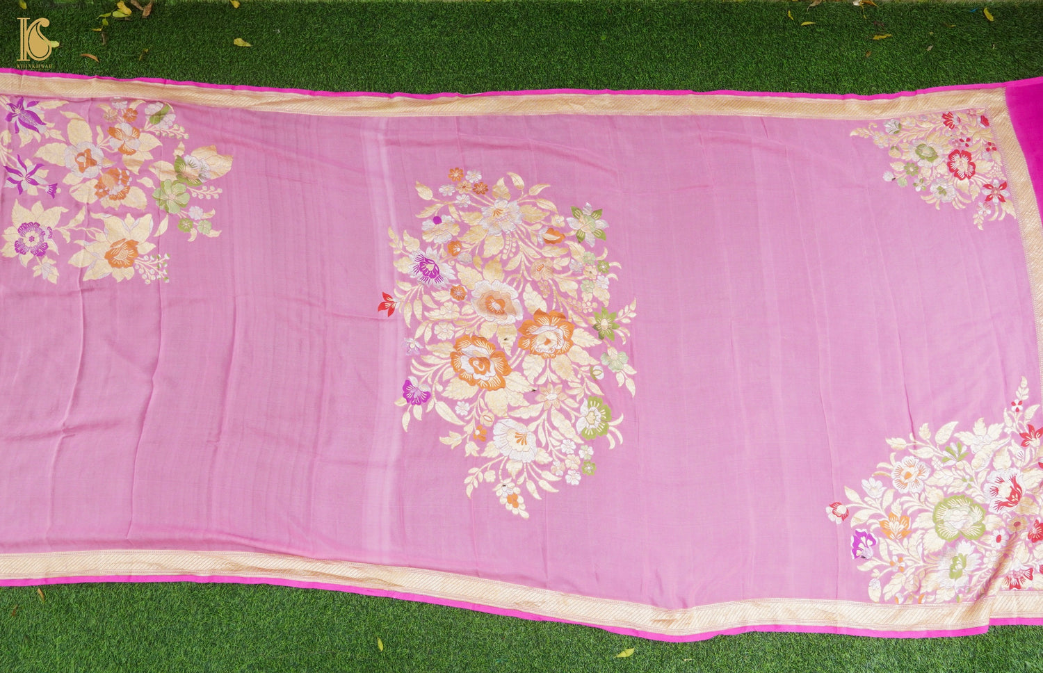 Handwoven Banarasi Georgette Dupatta with Floral Meenakari