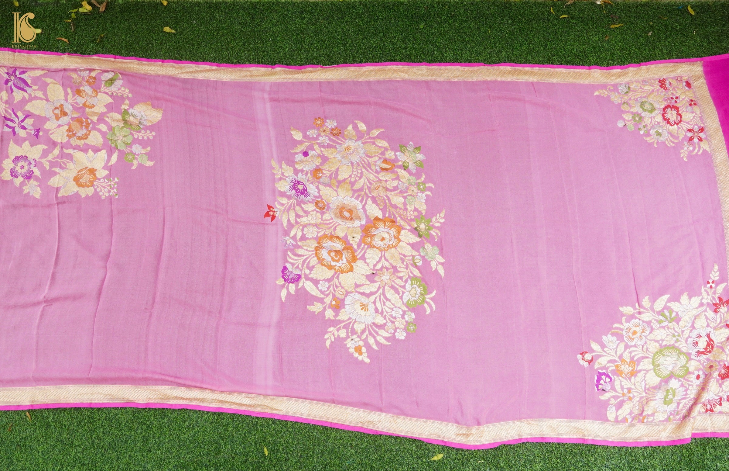 Handwoven Banarasi Georgette Dupatta with Floral Meenakari